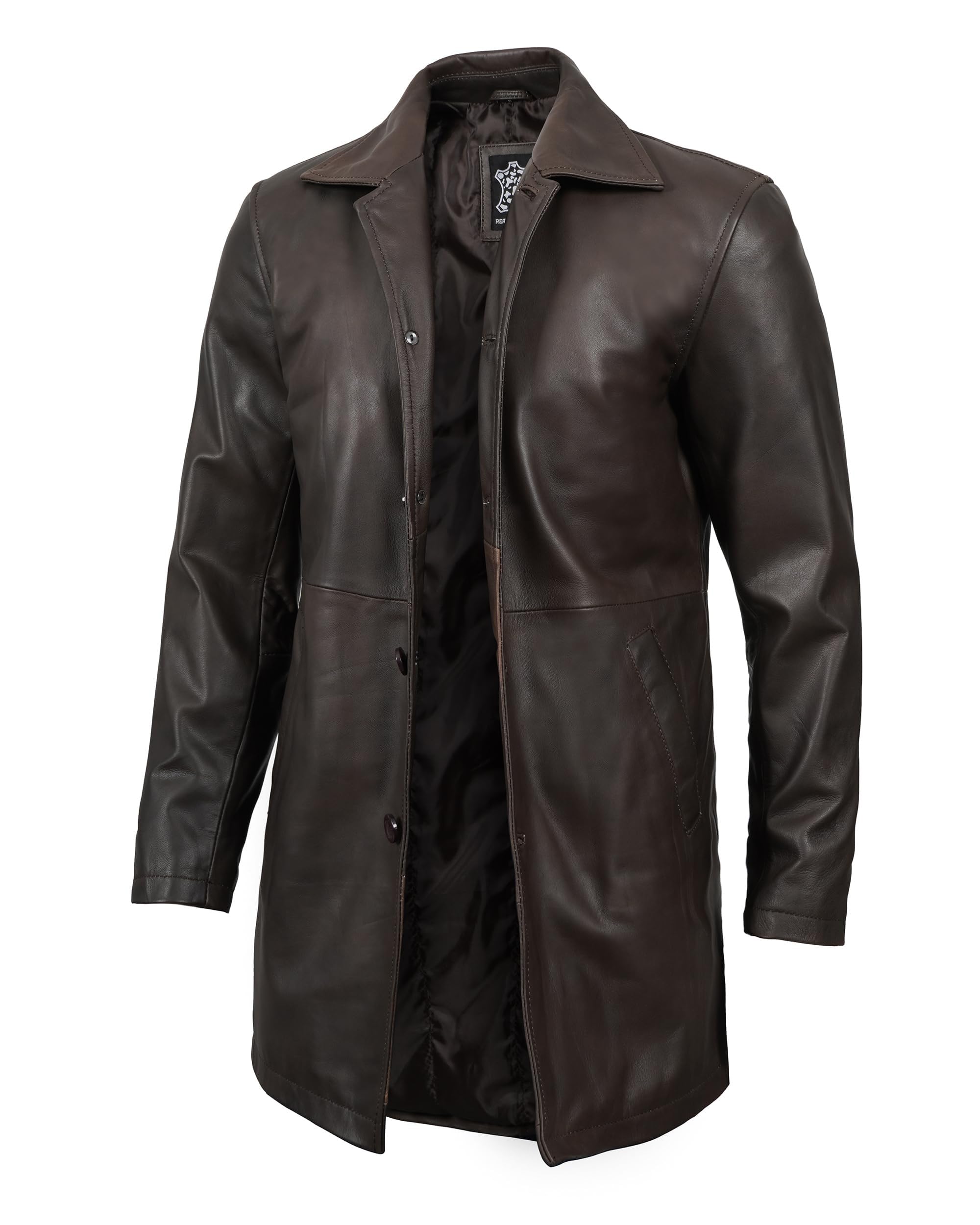 Decrum Genuine Leather Coat for Men - Classic Long Winter Carcoat Style Jacket | Warm & Stylish Outerwear for Casual, Office & Outdoor Activities