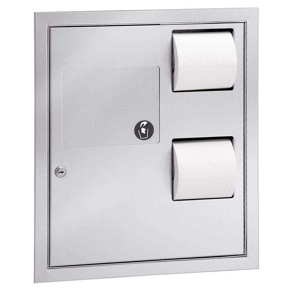 Bradley 5942 1000 Dual Toilet Paper Dispenser & Napkin Disposal Semi-Recessed Satin Finish - Ideal for Commercial Restrooms, Office Bathrooms & High-Traffic Public Facilities
