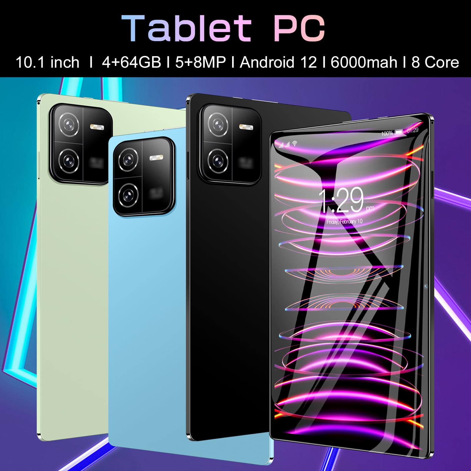 2023 Android Tablet 10.1 Inch - 4GB RAM 64GB ROM (Expandable to 128GB), Full HD 1920x1080 Display, Android 12 OS, 4G LTE Calling, Octa-Core MT6755 Processor - Perfect for Work, Study & Entertainment