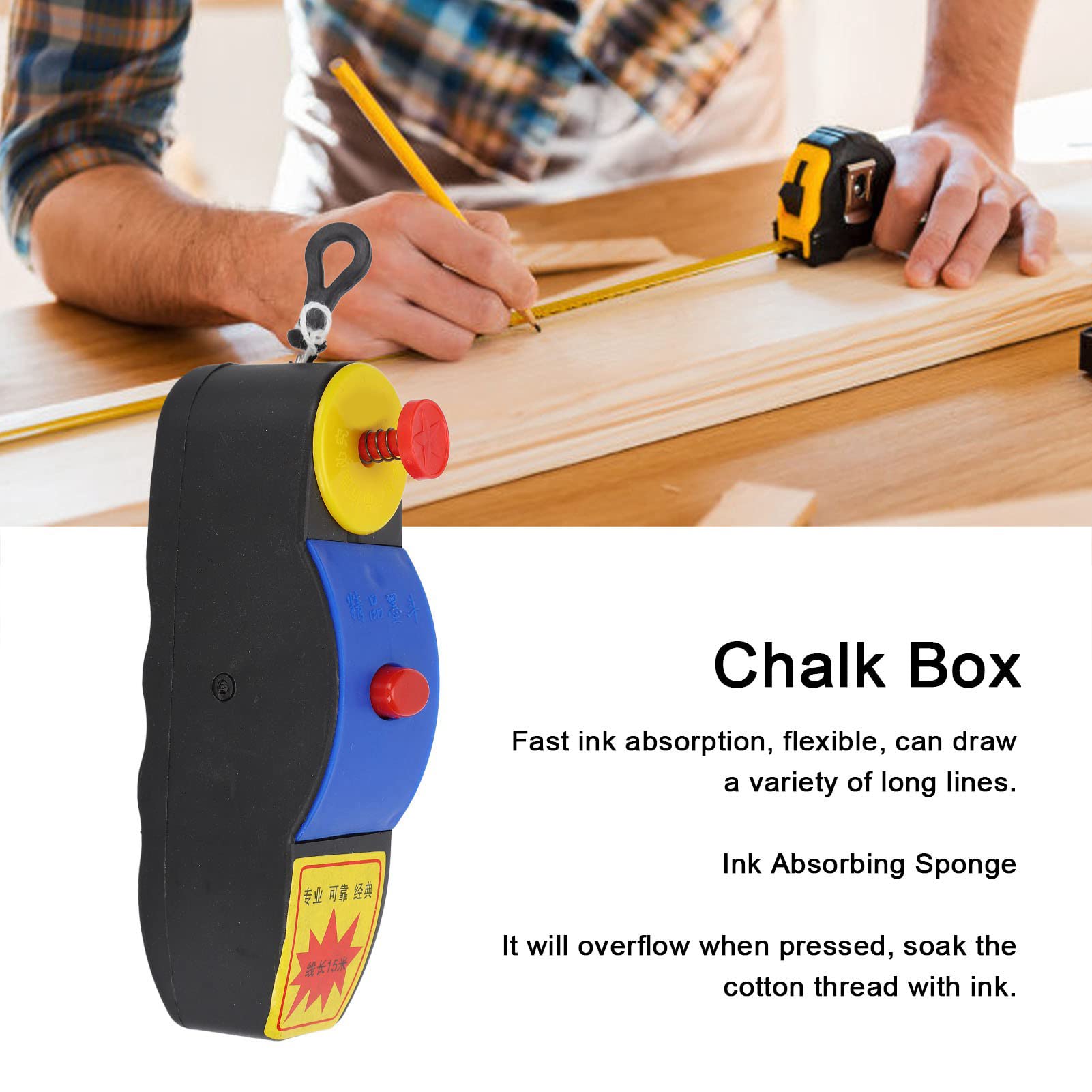 Professional Chalk Line Tool - Manual Carpenter Chalk Box with Ink Marker for Woodworking, Construction & DIY Projects - Perfect for Measuring, Marking & Layout Work