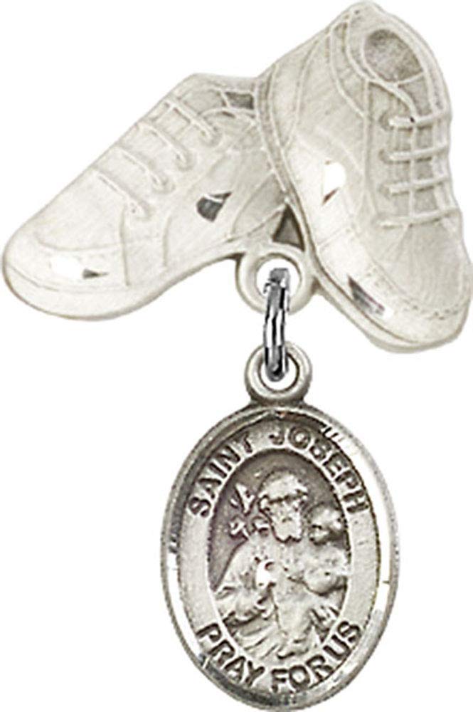 Sterling Silver Baby Badge with St. Joseph Charm & Baby Boots Pin - Handcrafted in USA | Perfect for Christening Gifts, Baby Showers & First Communion Keepsakes