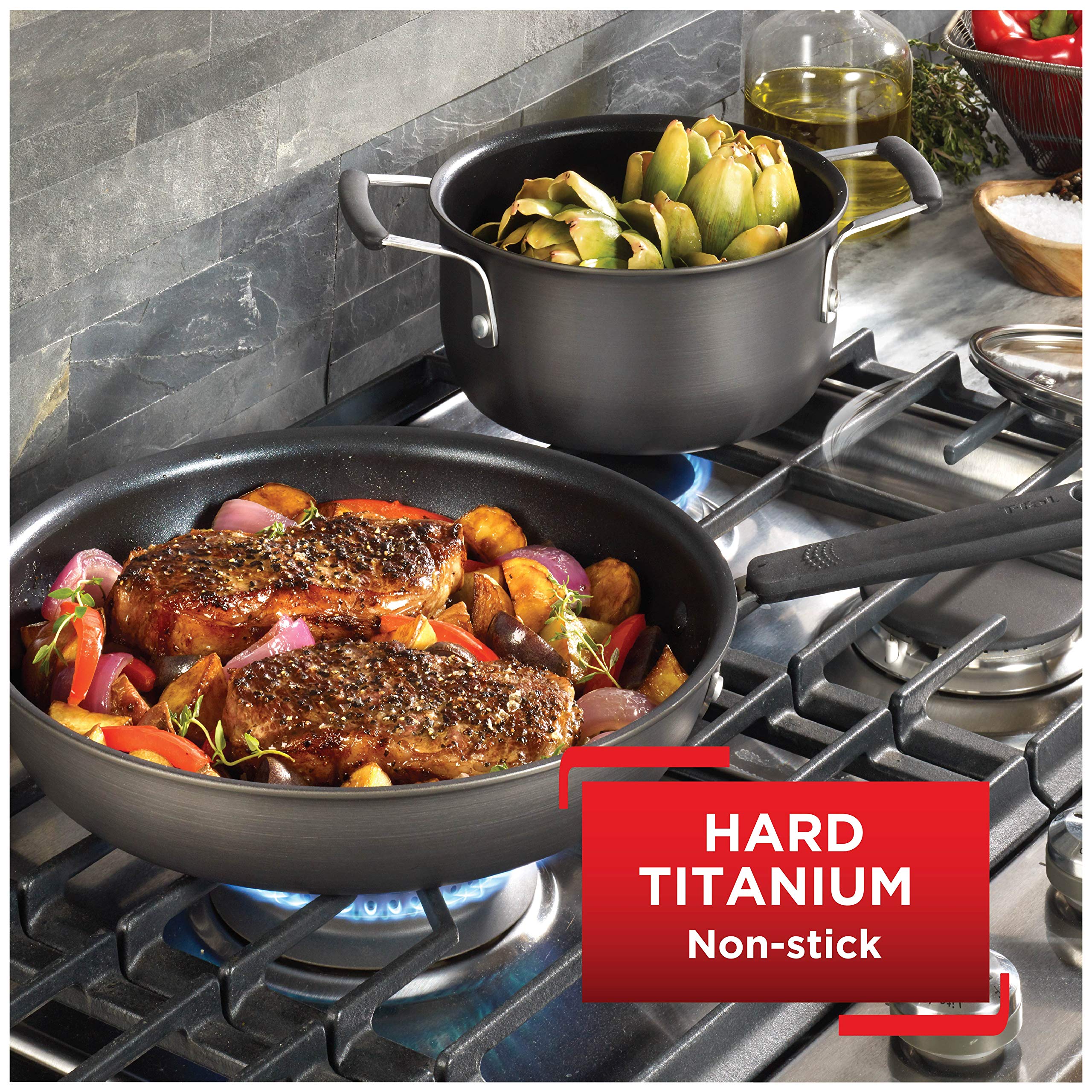 T-fal 12-Piece Hard Anodized Nonstick Cookware Set - Black Pots and Pans with Dishwasher Safe Coating | Perfect for Home Cooking, Professional Kitchens & Gift Giving