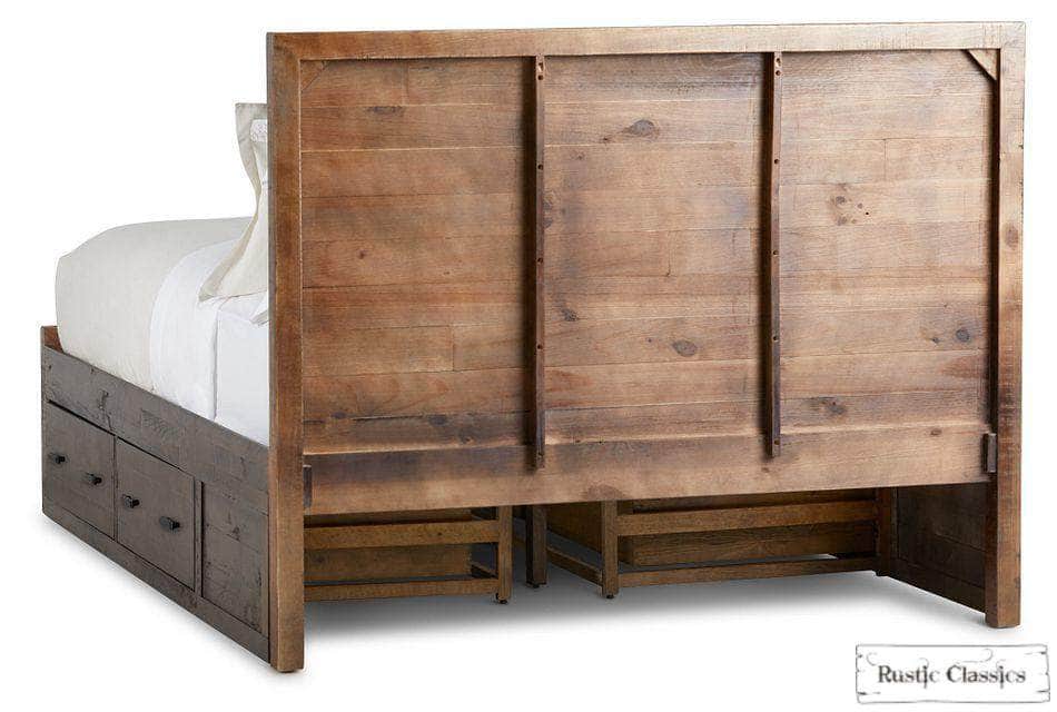Whistler Reclaimed Wood Platform Bed with 4 Storage Drawers - Brown - Queen & King Size - Rustic Bedroom Furniture for Modern Farmhouse Style