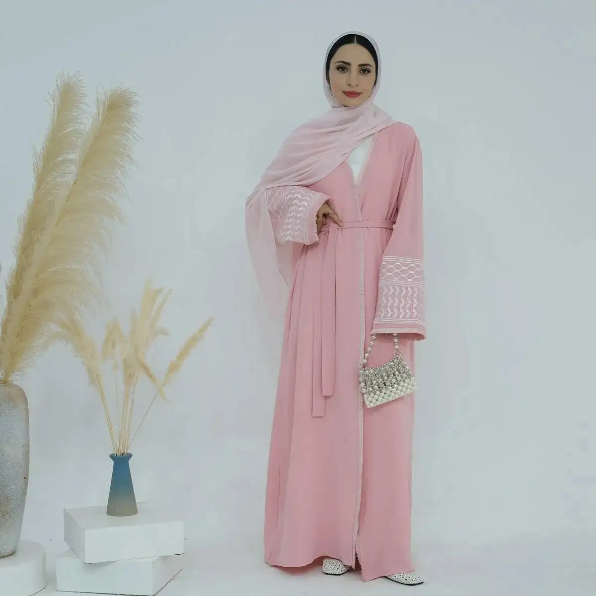 Muslim Mother Daughter Matching Embroidered Tassel Sleeve Cardigan Abaya Dress - Perfect for Eid, Ramadan & Family Gatherings