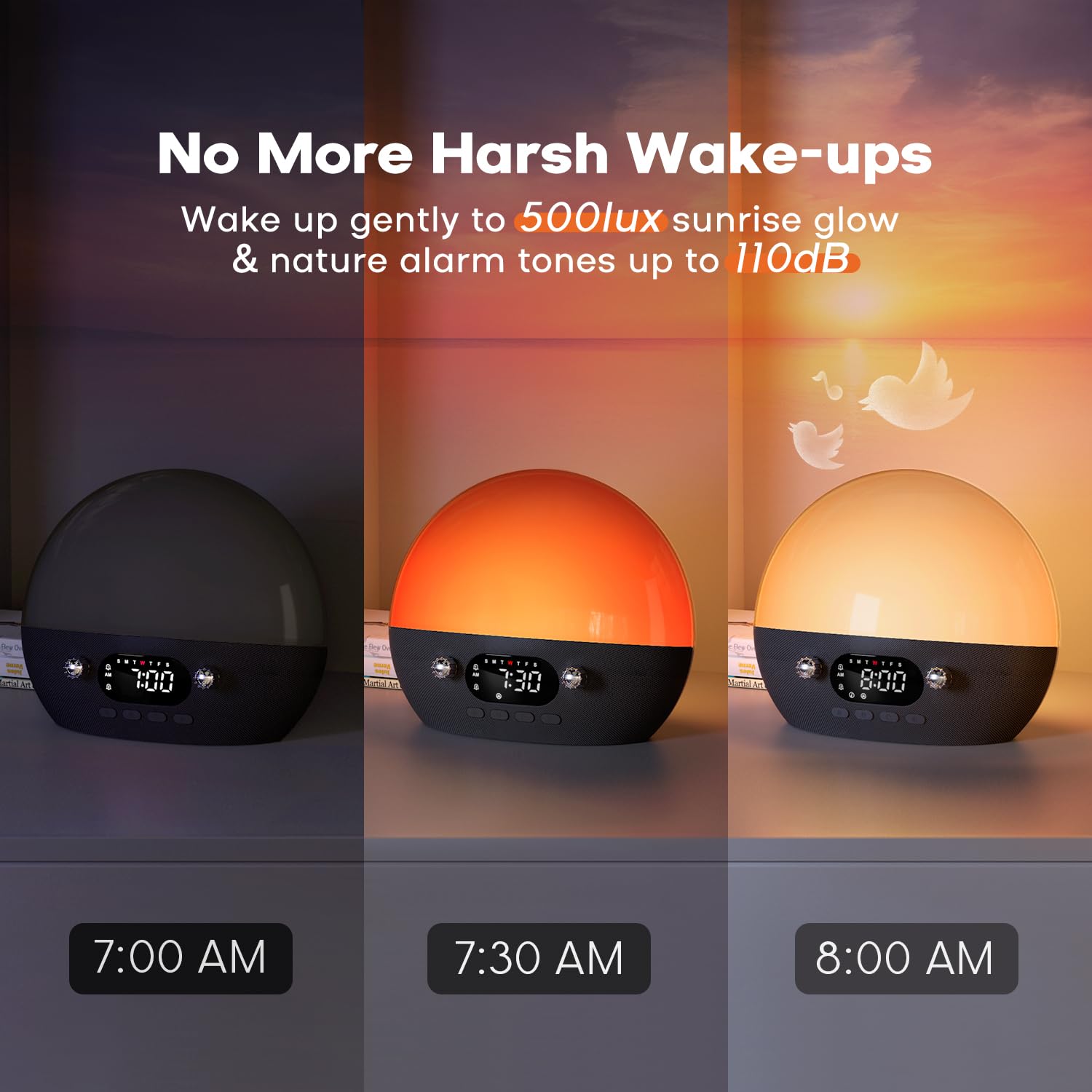 **Dekala RestOnn Sunrise Alarm Clock with Sunset Simulation - 7-Day Programmable Dual Alarm, White Noise & Natural Sounds for Sleep, Bluetooth Speaker, Amber Night Light & Smart App Control (Black) – Perfect for Bedrooms, Meditation & Relaxation**