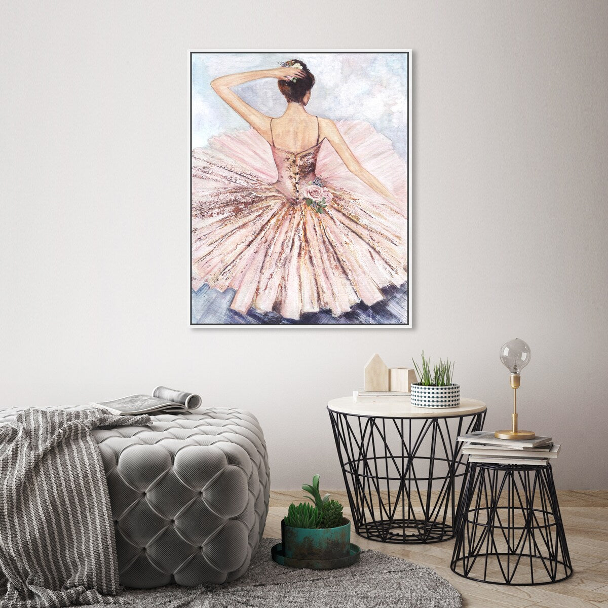 Ballet Dancer Tutu Glam Pink Framed Canvas Wall Art Print - Elegant Roses Inspired by Ballet - Perfect for Living Room, Bedroom & Dance Studio Decor
