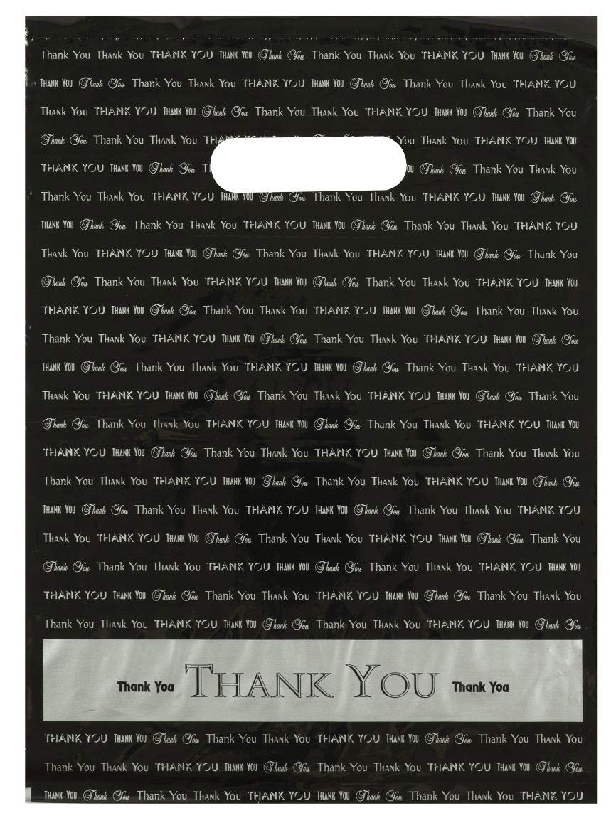 9x12 Inch Black Thank You Plastic Bags with Die-Cut Handles - 50 Pack by Bags Direct | Perfect for Retail Gifts, Party Favors & Small Business Packaging