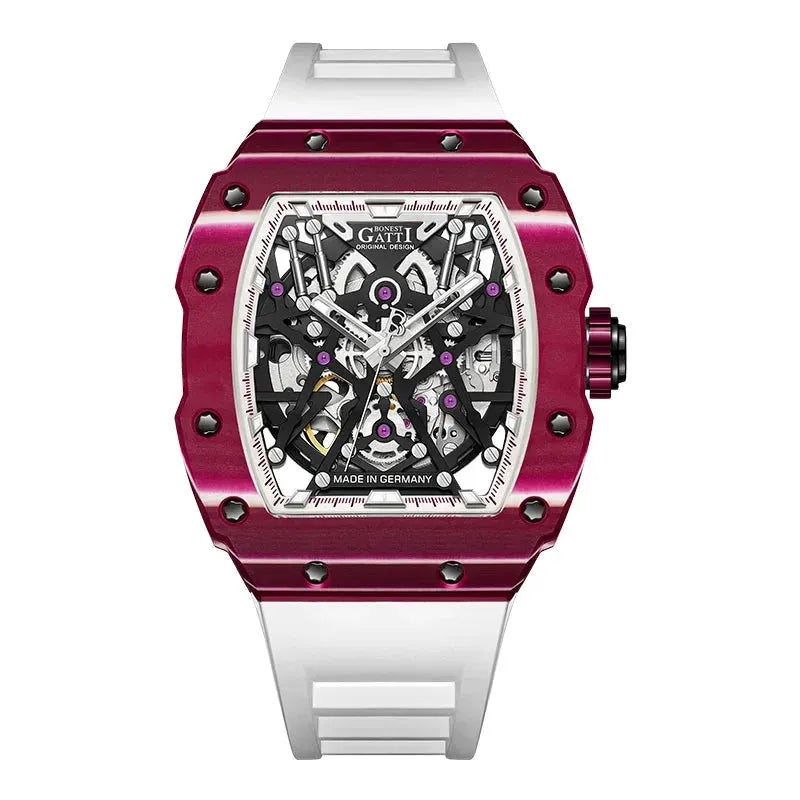 BONEST GATTI Carbon Fiber Automatic Mechanical Watch for Men - Luxury Skeleton Design, Sports Waterproof Wristwatch - Perfect for Business, Casual Wear & Outdoor Activities