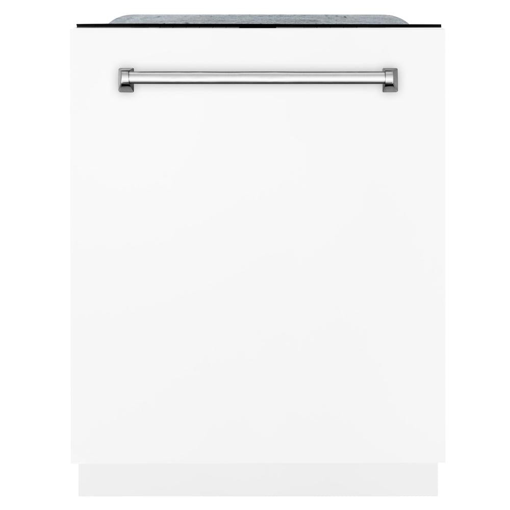 ZLINE 24 Inch Monument Series 3rd Rack Dishwasher with Top Touch Controls & White Matte Panel - Ultra Quiet 45dBa (DWMT WM 24) - Perfect for Modern Kitchens and Open Concept Homes
