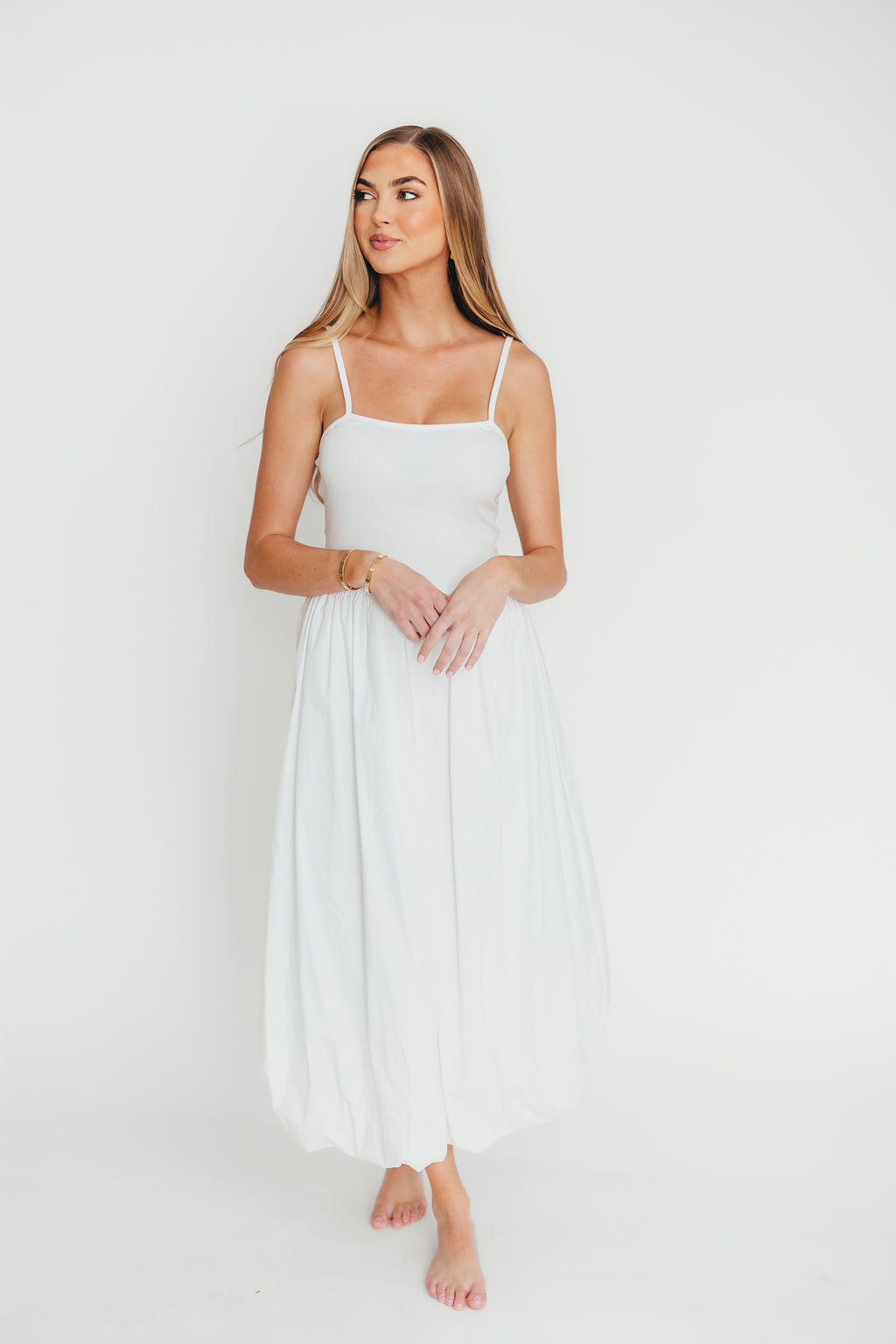 Marisol Off White Bubble Maxi Dress - Flowy Summer Beach Dress for Women, Perfect for Vacations, Weddings & Boho Outfits