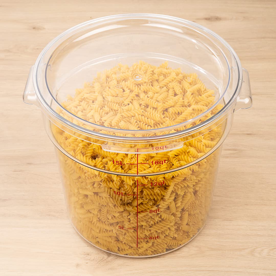 Restaurantware Met Lux 18 Quart (17 Liter) Clear Plastic Food Storage Containers - Set of 10 Round Commercial Food Prep Buckets with Volume Markers, Lids Sold Separately - Ideal for Restaurant Kitchen, Catering, Bulk Food Storage & Space-Saving Organization