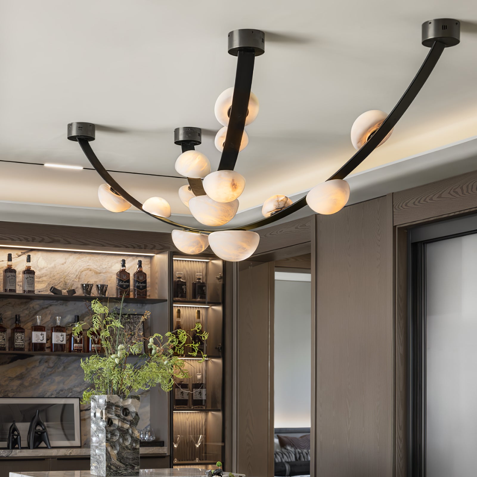Elegant Dew Drops Alabaster Crystal Chandelier - Modern Ceiling Light Fixture for Dining Room, Living Room & Bedroom Decor