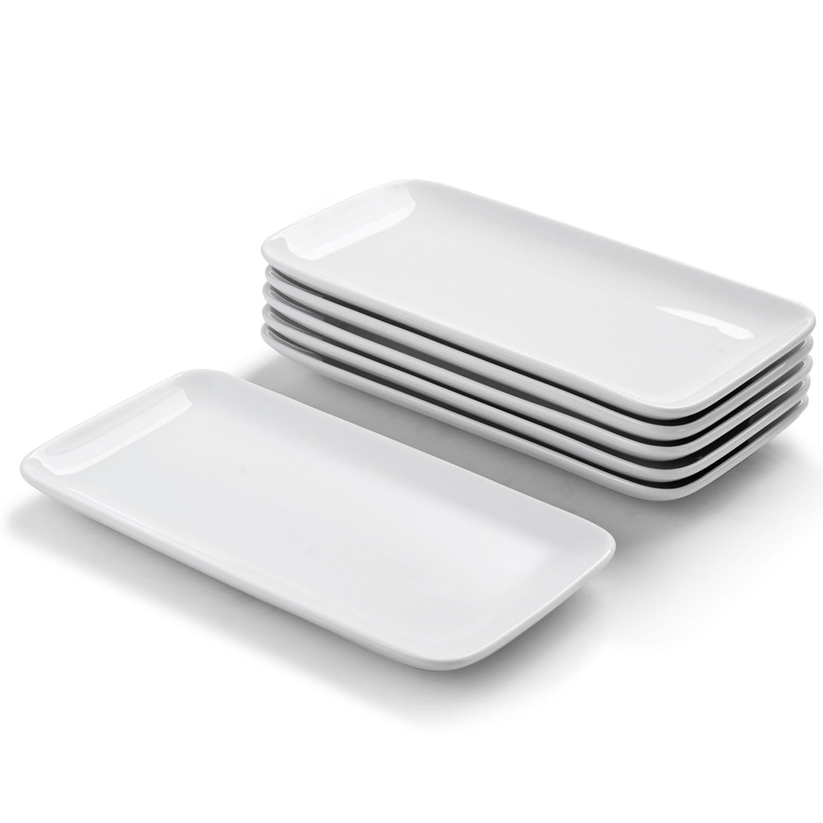 6-Piece White Ceramic Rectangle Serving Platter Set - 9 Inch (23cm) Small Dinner Plates for Desserts, Sushi, Appetizers & Party Side Dishes - Perfect for Entertaining, Buffets & Home Dining
