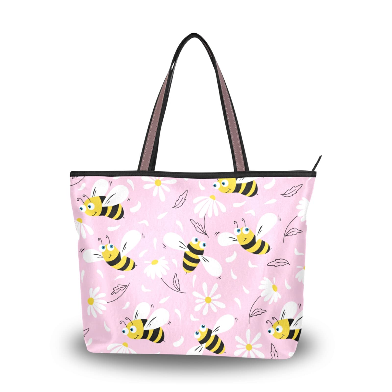 Eco-Friendly Daisy & Bees Tote Bag for Women - Reusable Canvas Shoulder Bag, Beach Handbag for Travel, Shopping & Daily Use
