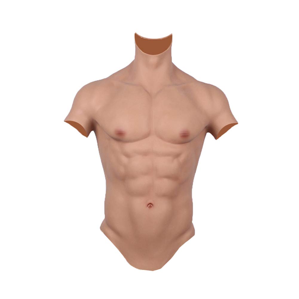 Realistic Fake Muscle Silicone Male Chest Half Body Suit - Lifelike Skin Texture for Cosplay, Halloween Costume & Theater Performance - Perfect for Bodybuilding Illusion, Superhero Costumes and Theatrical Makeup Effects