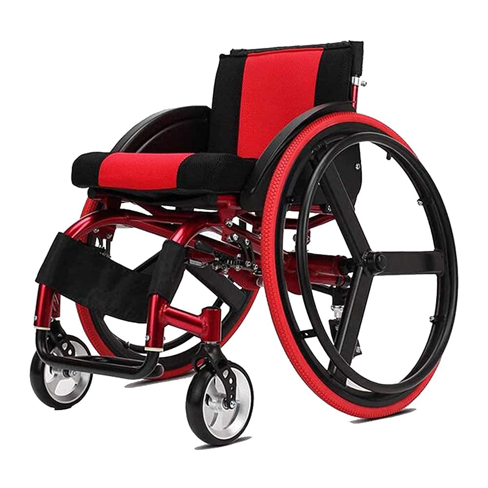 Lightweight Foldable Aluminum All-Terrain Sports Wheelchair - Self-Propelled with Big Wheels for Outdoor Activities | Portable Manual Wheelchair for Sports & Leisure (Red) - Perfect for Basketball, Tennis & Park Adventures