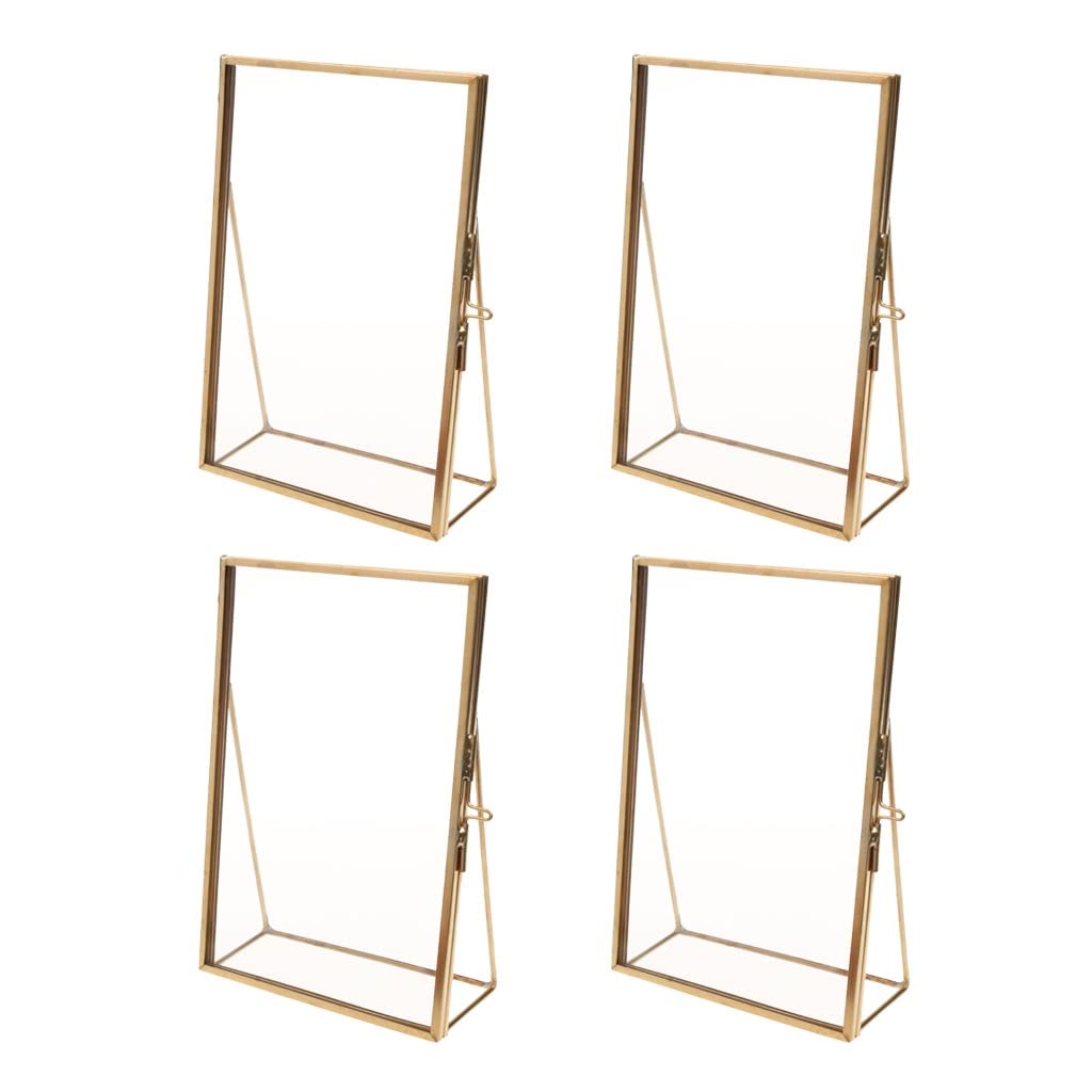 4-Pack Metal Glass Photo Picture Frames with Postcard Leaves Flower Design - Perfect for Office Desk, Table Top Display & Home Decor
