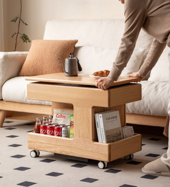 Premium Solid Wood Rotating Mobile Side Table - Oak, Cherry, Black Walnut | Modern End Table for Living Room, Bedroom, Office & Small Spaces