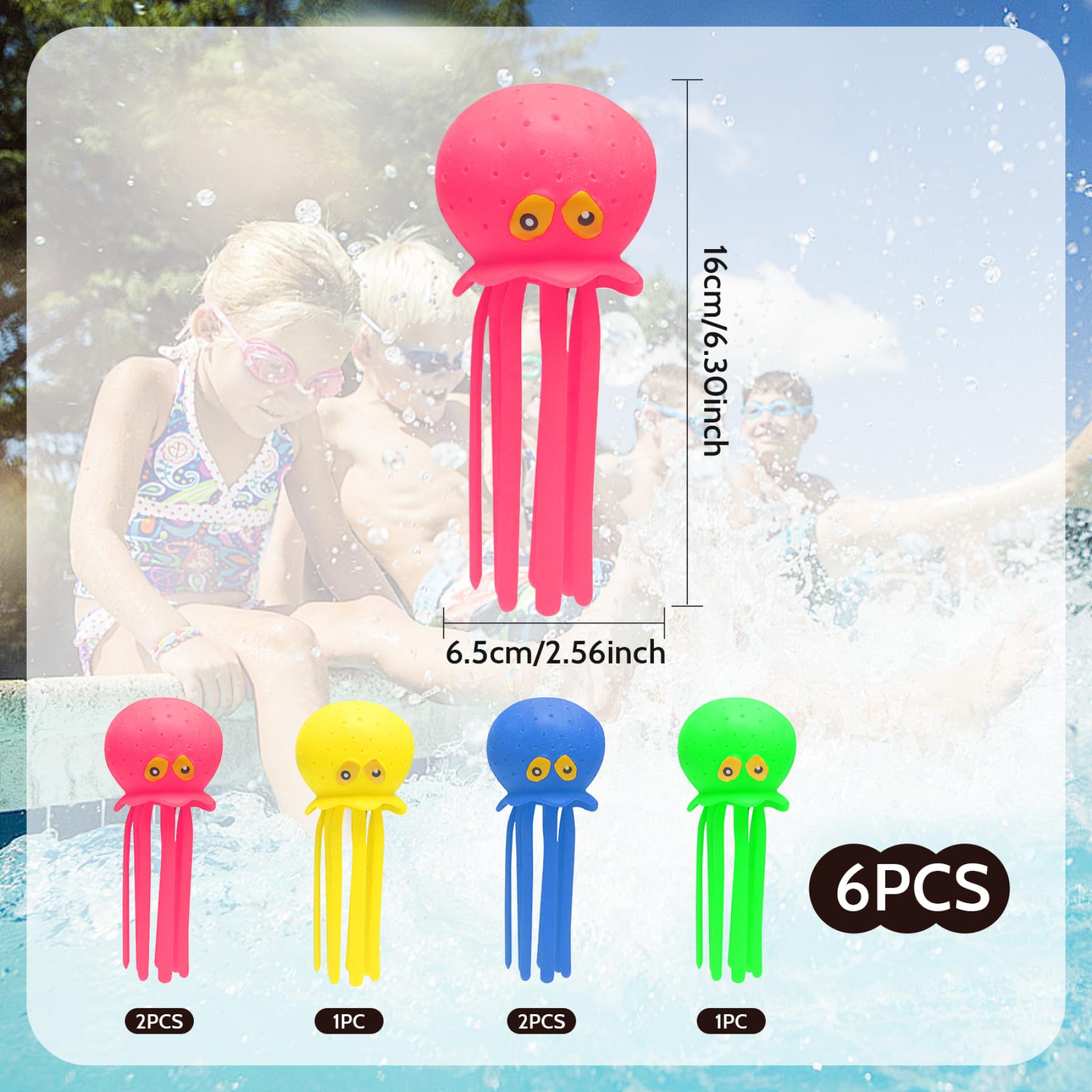 **6PCS Squeezable Soft Octopus Bath Toys for Kids - Cute Water Sensory Pool Toys with Multi-Holes, Stress Relief & Fun Toddler Toys (6.3x2.6 Inches) - Perfect for Bathtime, Pool Play & Sensory Development (Ages 3+)**