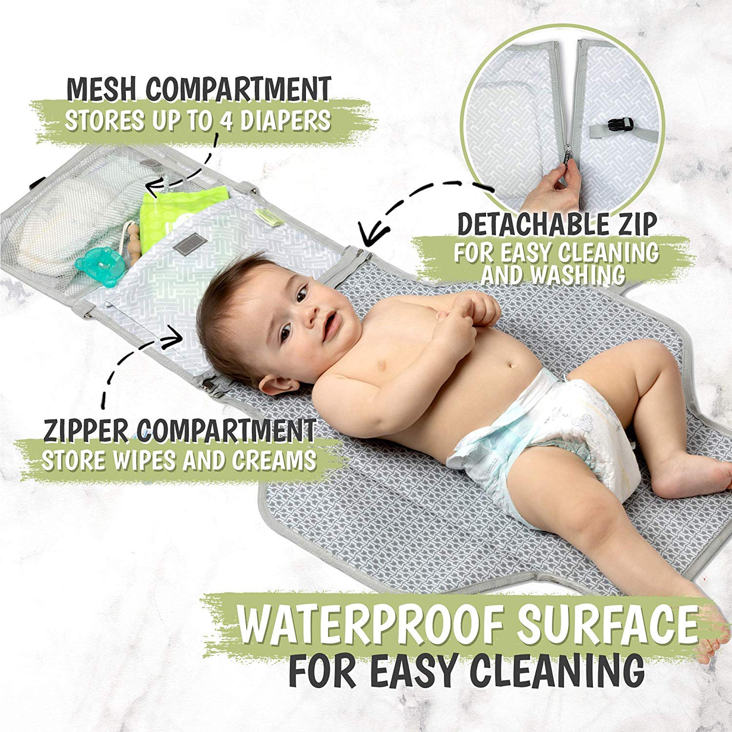 KeaBabies Waterproof Foldable Portable Diaper Changing Pad - Travel Baby Changing Mat for On-the-Go Parents - Perfect for Diaper Changes at Home, Park, Car & Airplane Travel