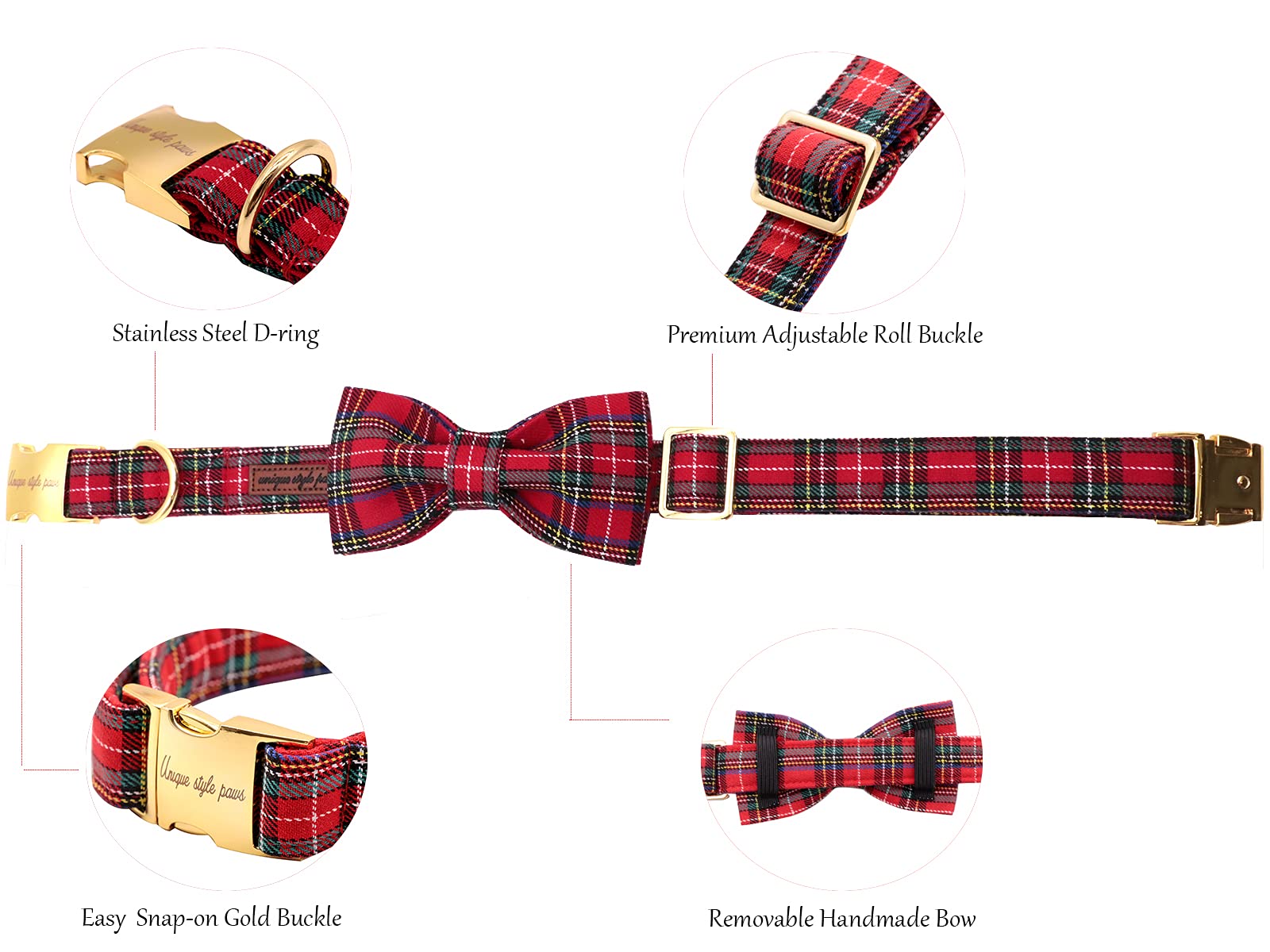 Stylish Adjustable Christmas Dog Collar with Bow Tie - Perfect for Small, Medium & Large Dogs - Great for Holiday Photos & Festive Parties