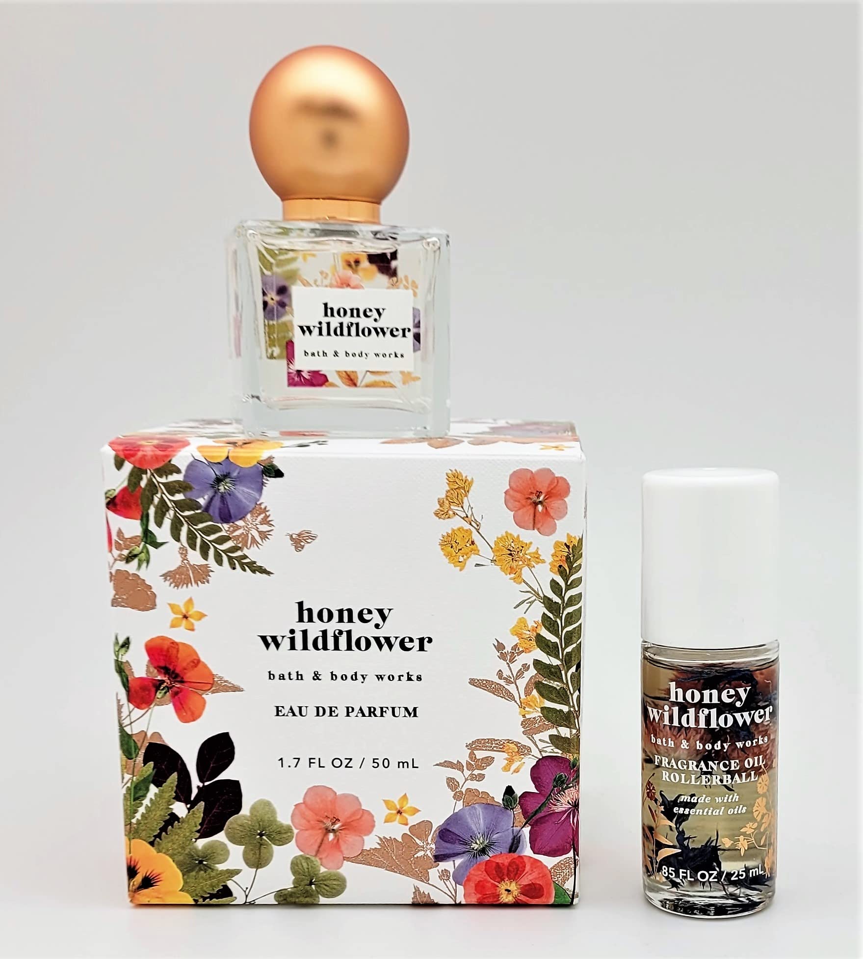 Honey Wildflower Perfume Set by Bath & Body Works - 2 Piece Eau de Parfum (1.7 fl oz) & Essential Oil Rollerball (.85 fl oz) - Floral Scent Gift for Women, Daily Wear & Special Occasions