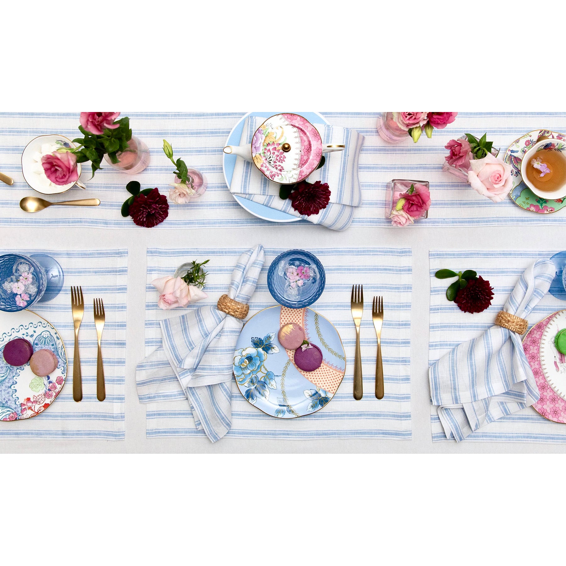 Premium Capri Ticking Stripe Cotton Napkins - Set of 4 - Classic Blue & White Striped Table Linens for Dinner Parties, Picnics & Home Decor
