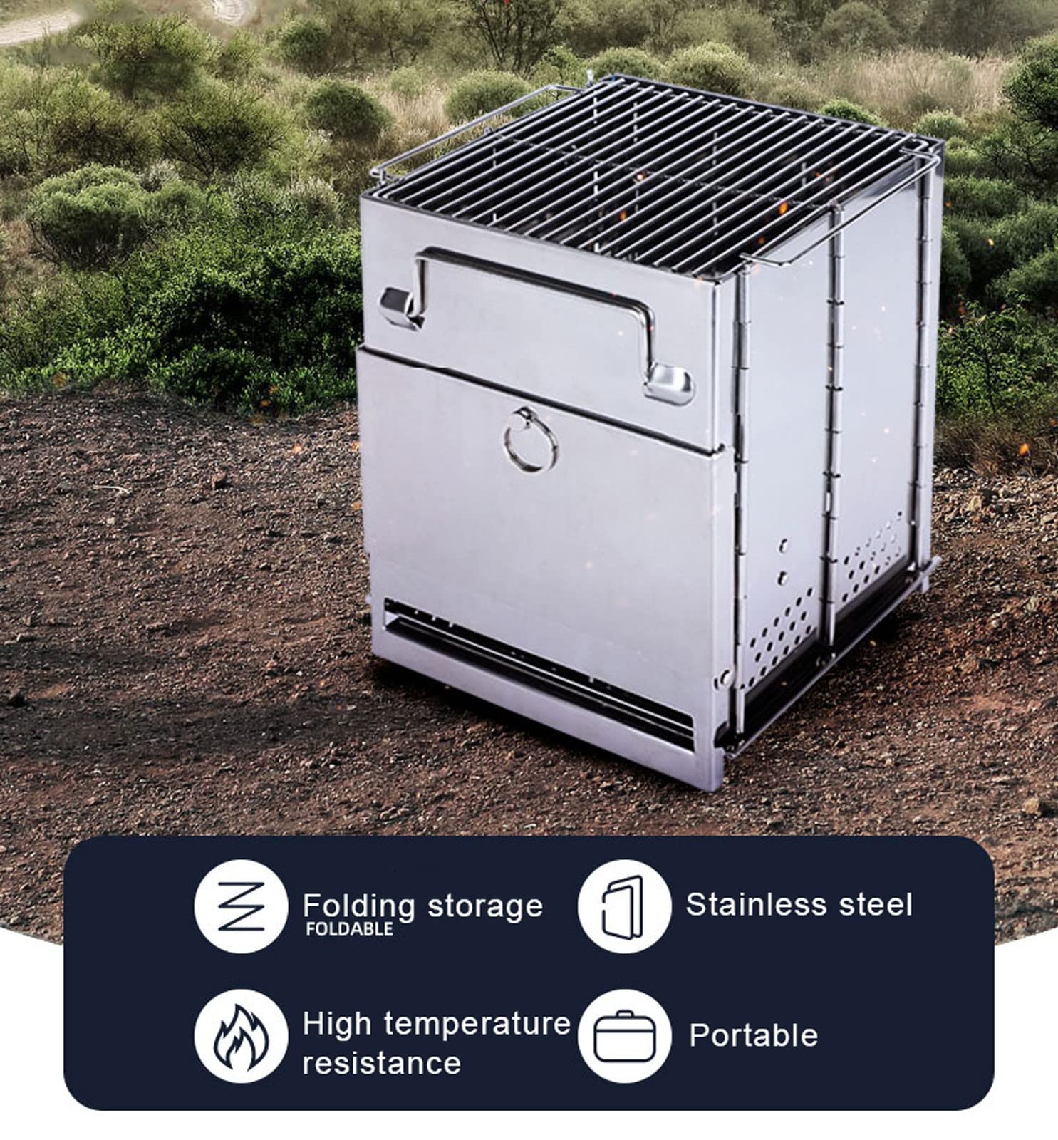 Portable Folding Camping Stove - Compact Stainless Steel Wood Burning & Charcoal Grill for Backpacking, Hiking, Picnic, BBQ & Outdoor Cooking (Size S) - Perfect for Camping Trips, Tailgating & Emergency Preparedness