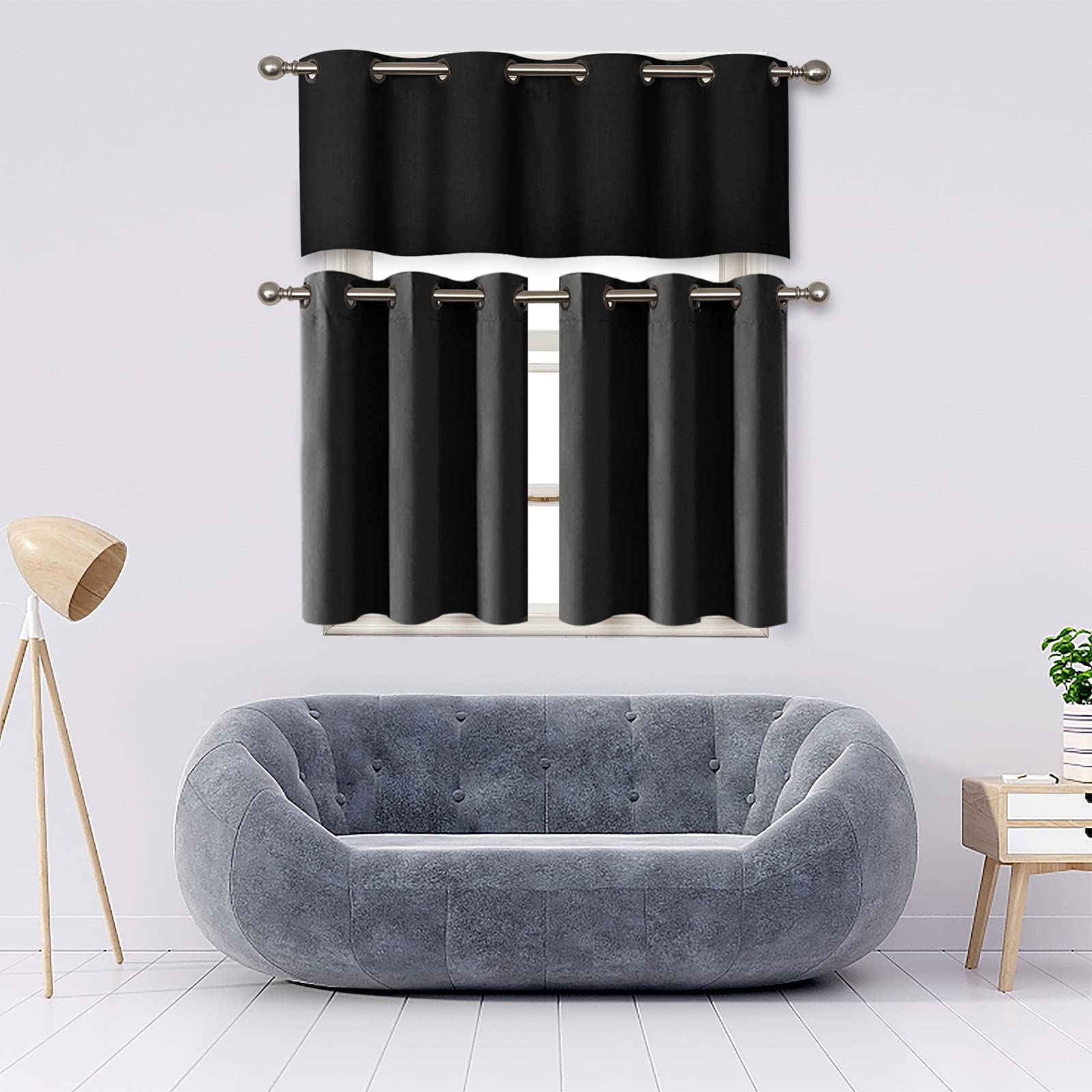 MRTREES Blackout Valance Curtains - 52x16 Inches Short Kitchen Window Curtain with Triple Weave Grommet Top, Light Blocking Bathroom Valance for Living Room, Bedroom, Basement (1 Panel, Black) - Perfect for Small Windows, Privacy & Stylish Home Decor
