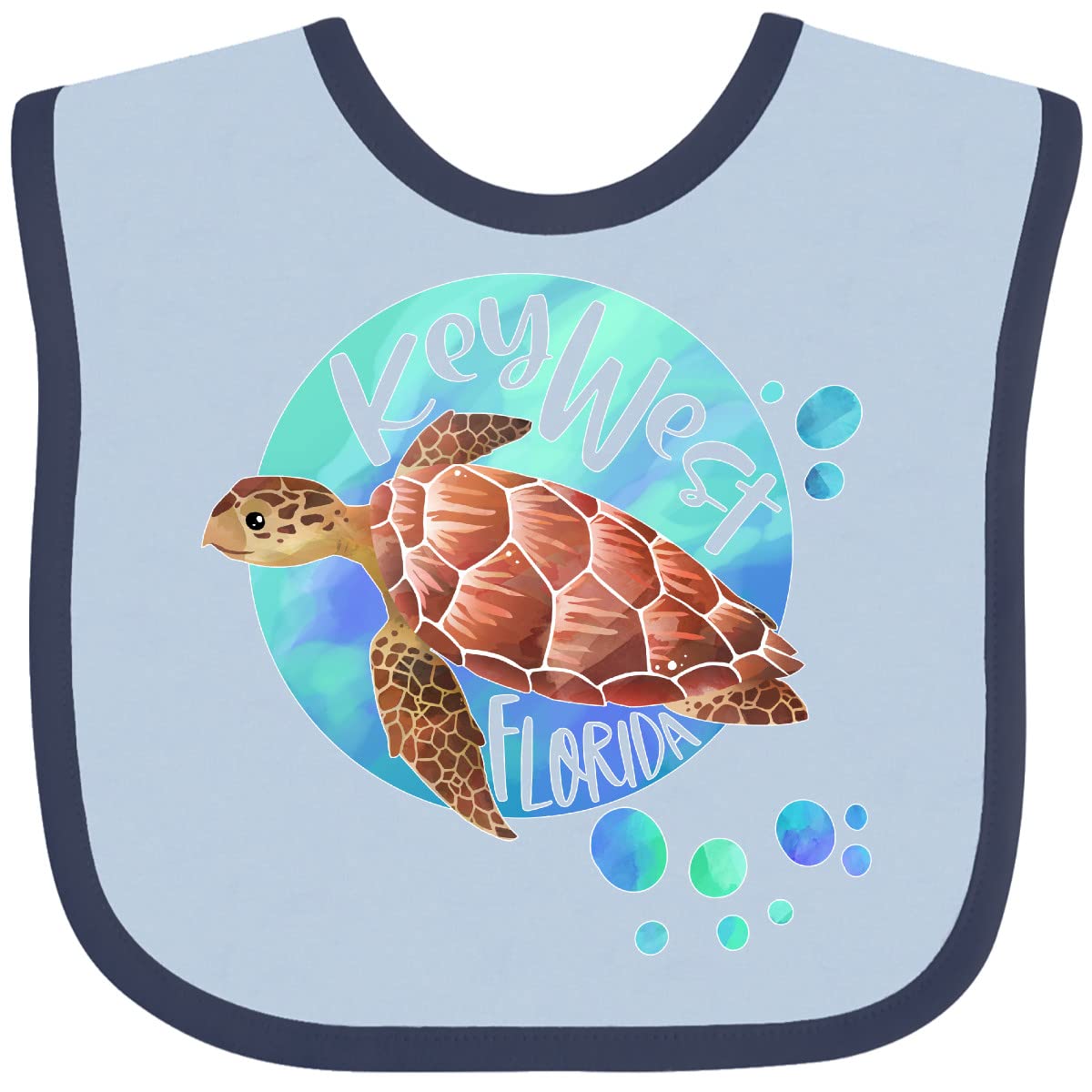 Inktastic Key West Florida Swimming Sea Turtle with Bubbles Baby Bib - Soft & Absorbent for Messy Feedings - Perfect for Beach Trips & Family Photos