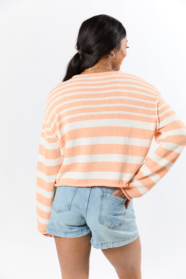 Stylish Orange Lightweight Striped Sweater for Women - Trendy Casual Knit Pullover - Perfect for Fall Outfits & Cozy Layering