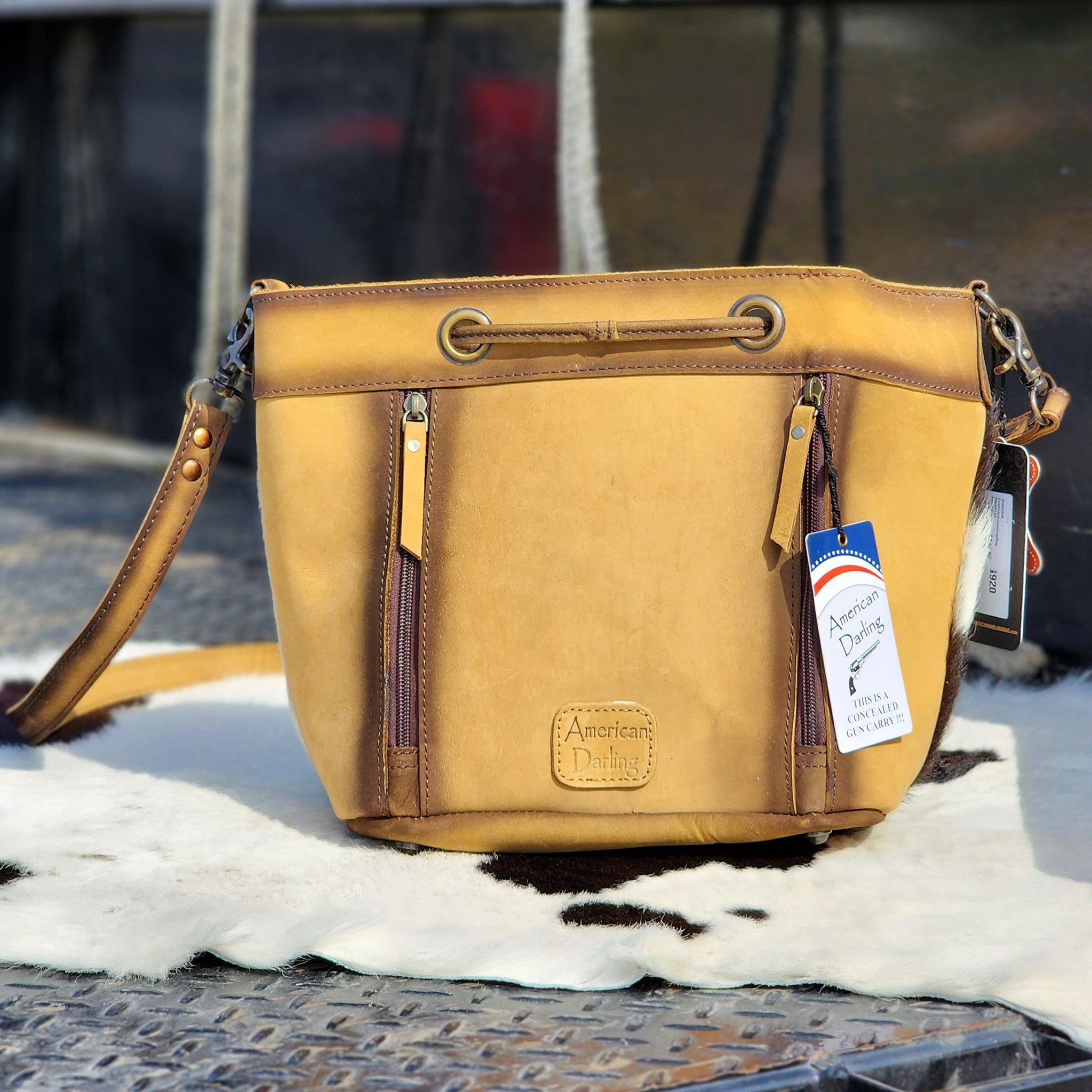 American Darling Genuine Cowhide Crossbody Bag with Adjustable Drawstring - Perfect for Everyday Use, Travel & Casual Outings