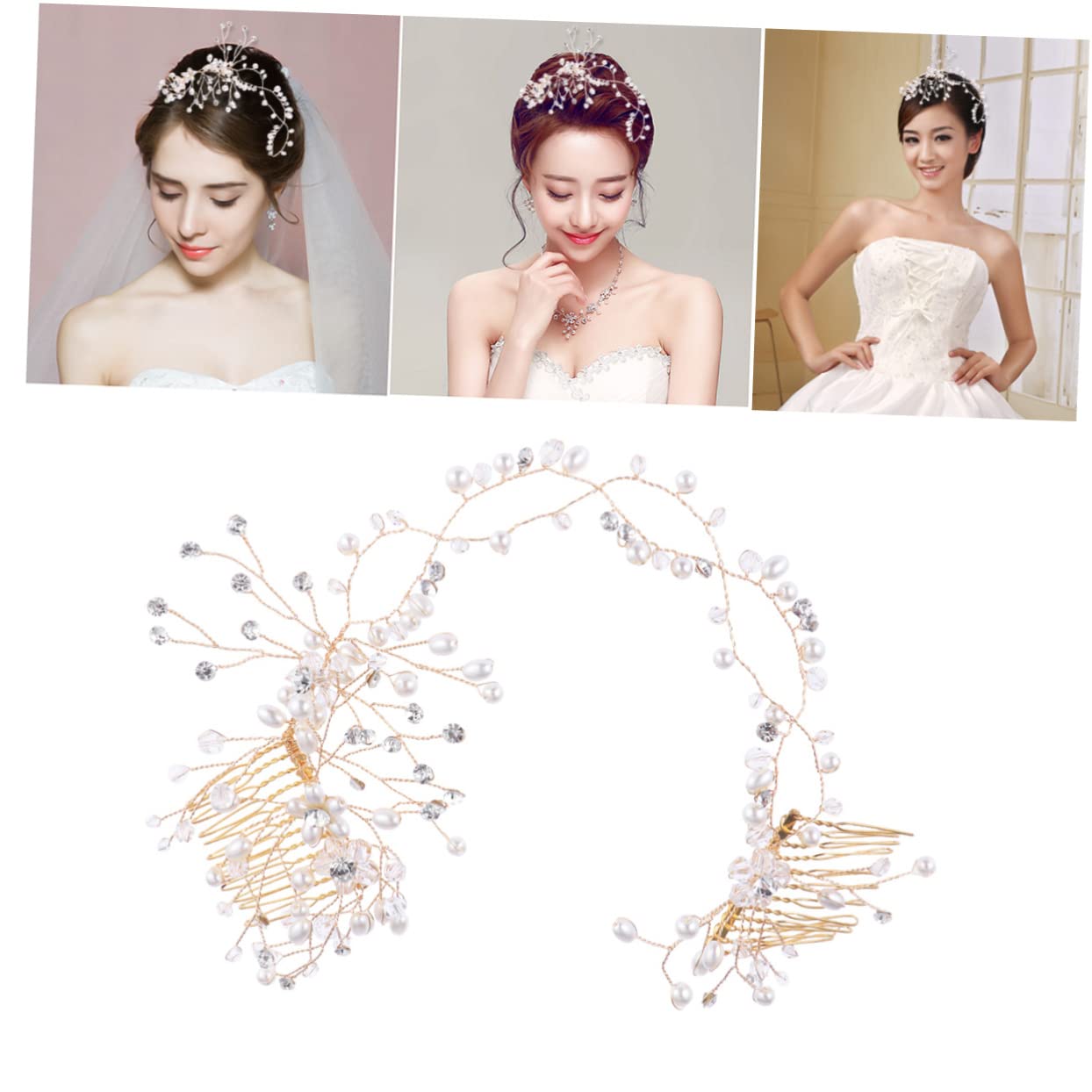 FOMIYES Wedding Hair Comb for Bride - Pearl Crystal Bridal Hair Jewelry with Golden Beads - Double Head Hair Accessories for Women - Perfect for Weddings, Prom, and Special Occasions