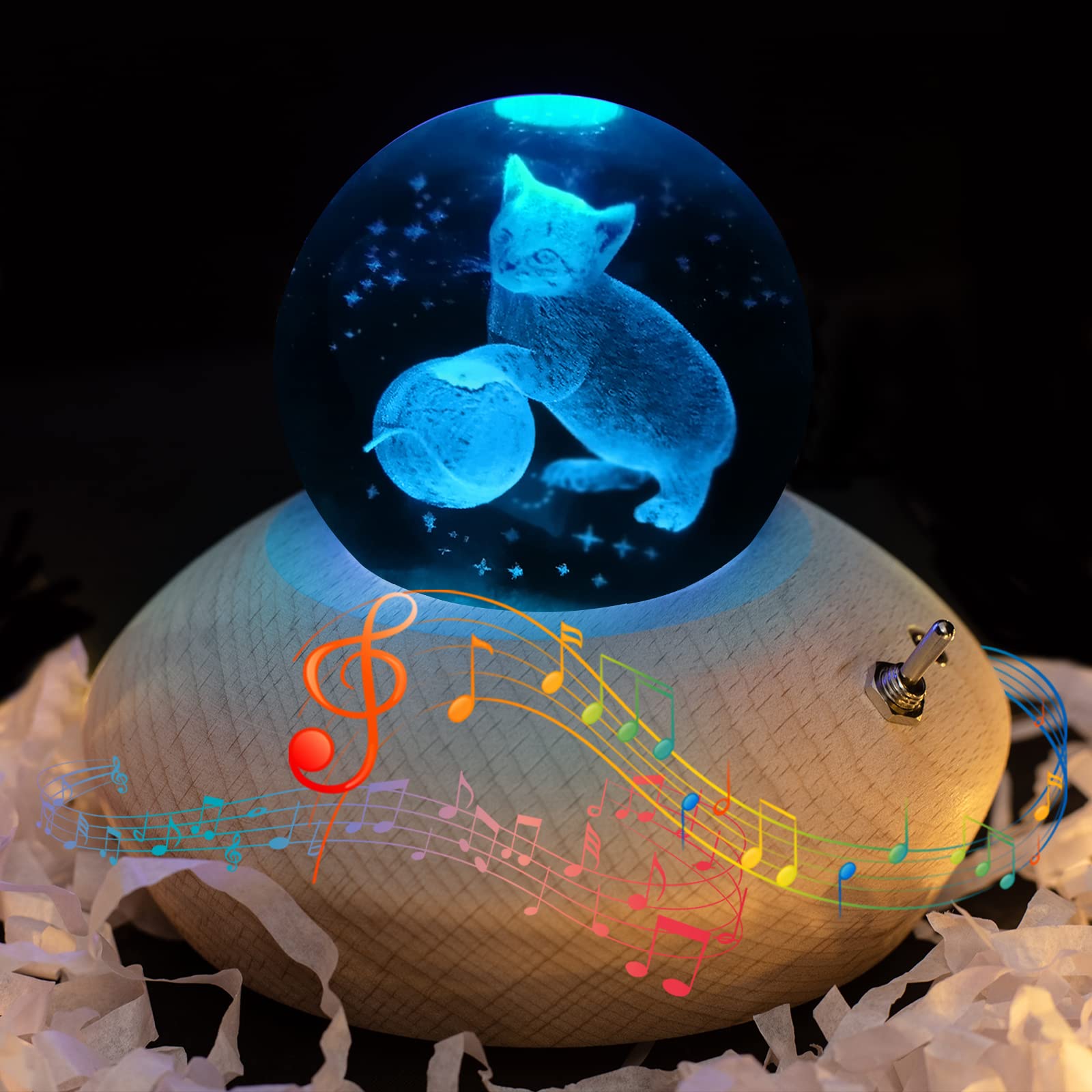 3D Crystal Ball Music Box with RGB Light Projection & 360° Rotating Wooden Base - Romantic Night Light for Bedroom Decor | Perfect Gift for Women, Girls, Mom on Christmas, Birthday, Thanksgiving | Creates Magical Ambiance for Relaxation & Special Occasions