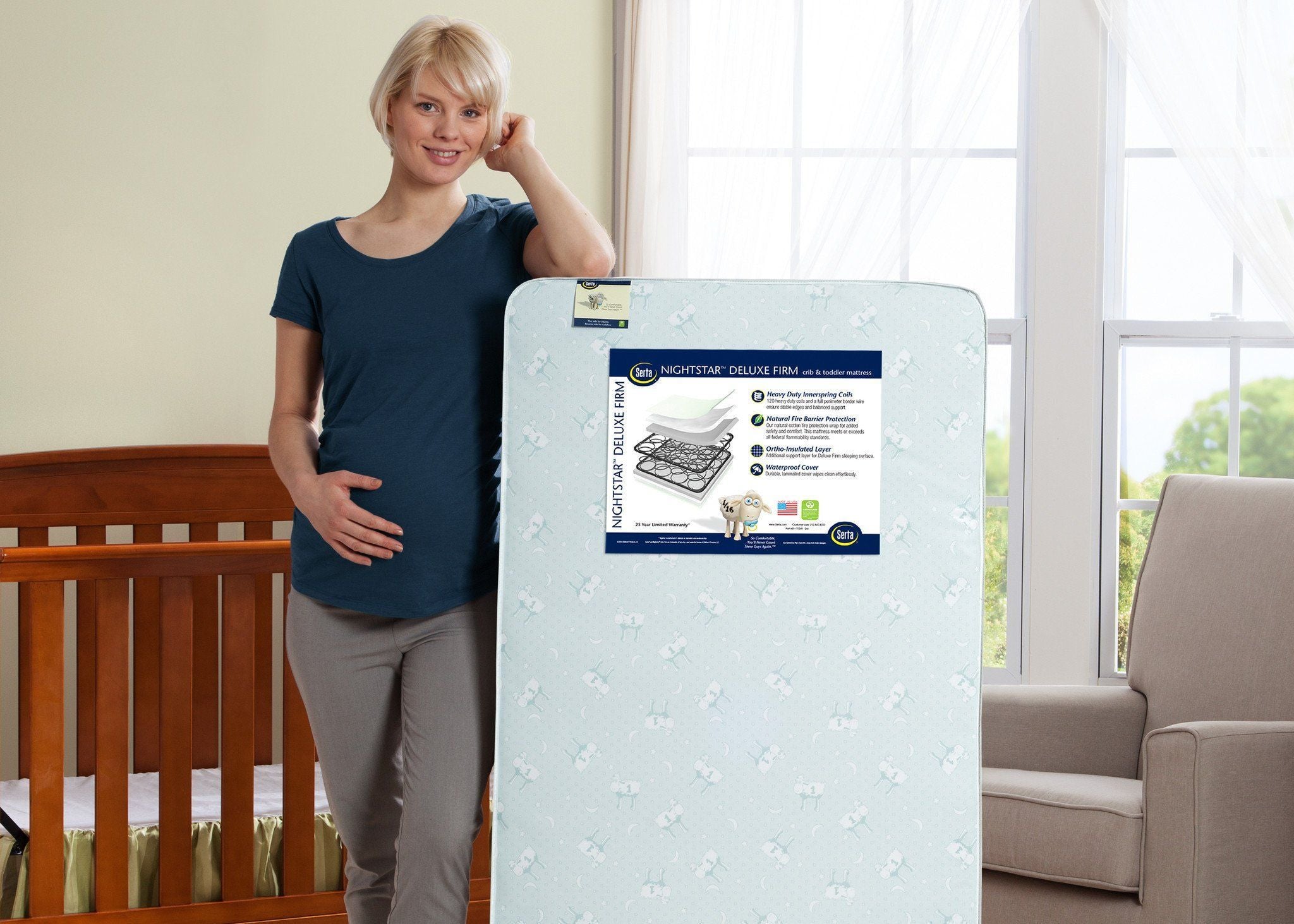 Serta Nightstar™ Deluxe Firm Crib Mattress for Babies & Toddlers - Waterproof, Hypoallergenic, Breathable - Perfect for Nursery, Daycare & Travel