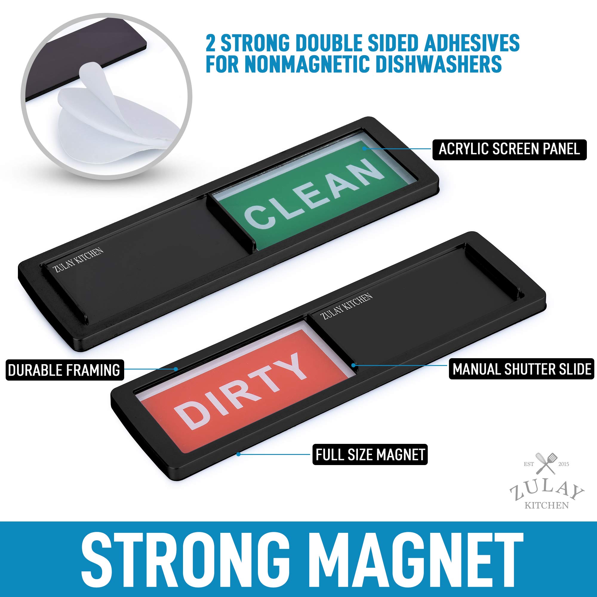 Zulay Clean Dirty Dishwasher Magnet Sign - Strong Hold for Stainless Steel Fridges & Magnetic Surfaces - Easy to Read Black Indicator - Perfect for Kitchen Organization & Dishwasher Status Notifications