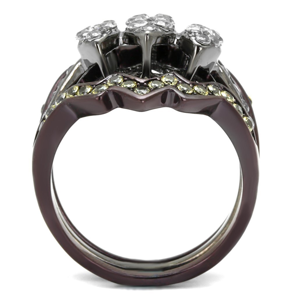 Black & Brown Cubic Zirconia Wedding Ring Set for Women - Elegant Stainless Steel Jewelry for Bridal & Anniversary