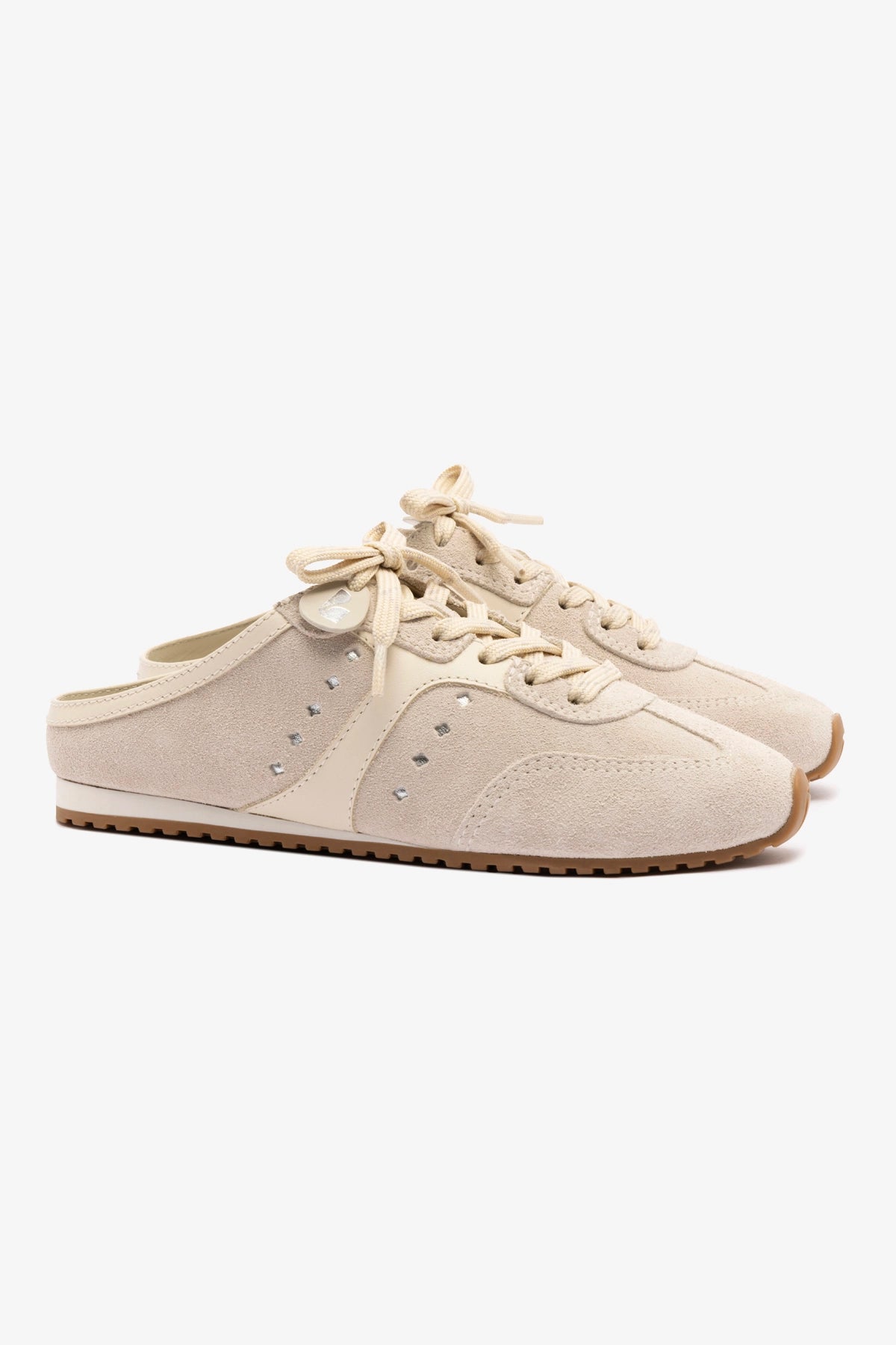 Stella Women's Sneaker Mules - Soft Suede & Leather Slip-On Shoes in Mushroom Grey & Ivory | Comfortable Casual Loafers for Walking, Work & Everyday Wear