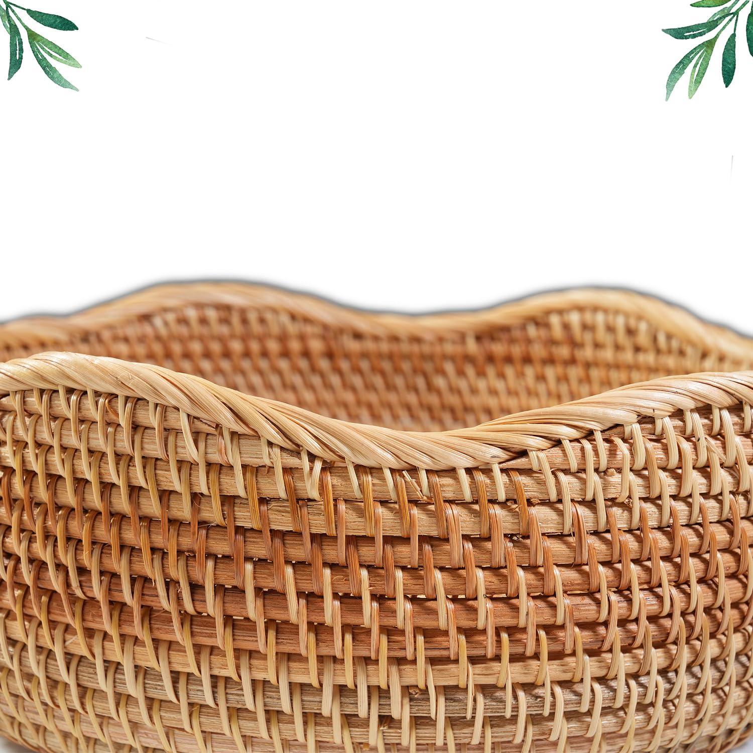 Round Rattan Wicker Bread Basket with Removable White Liner - 11