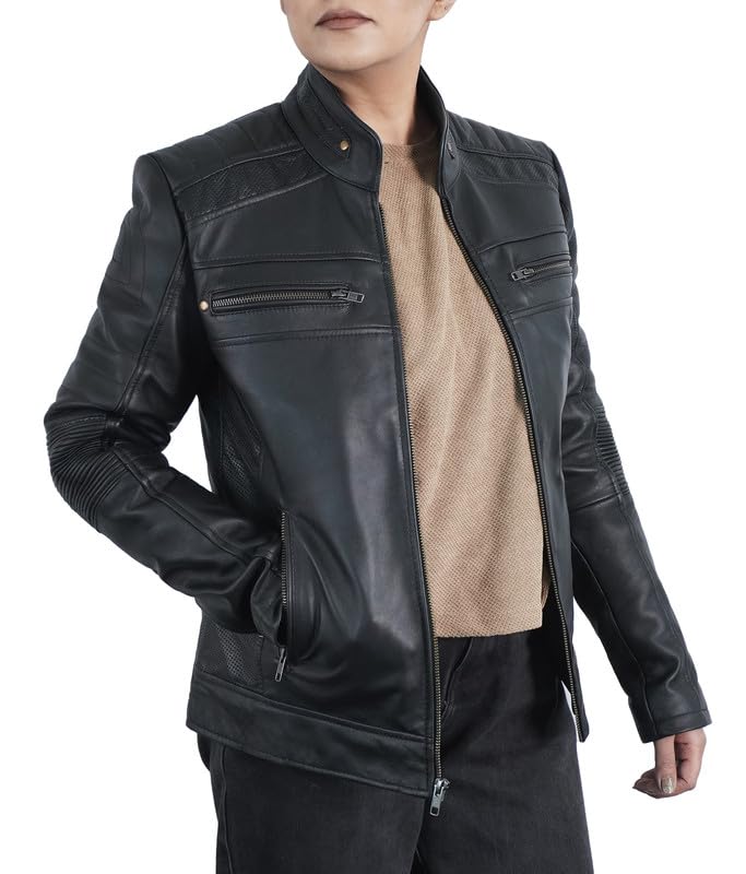 SpazeUp Women's Motorcycle Leather Jacket - Genuine Lambskin Biker Jacket for Women | Perfect for Riding, Street Fashion & Outdoor Adventures