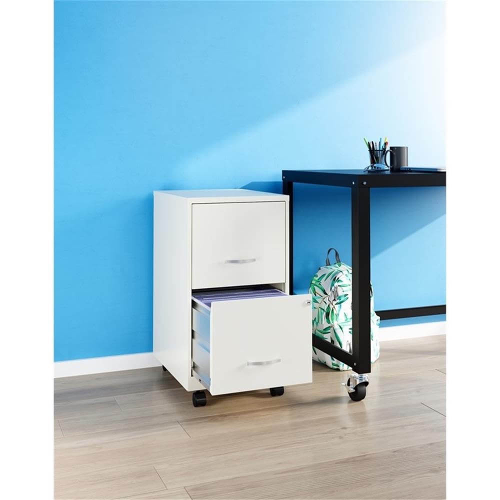 Home Square 2-Drawer Mobile File Cabinet Set - Pearl White (Set of 2) | Office Organization & Document Storage Solution for Home & Business