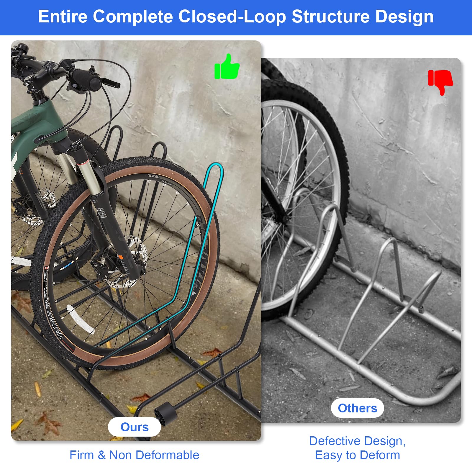3 Bike Floor Stand Rack - No Contact with Disc Brakes & Derailleur - Waterproof Bicycle Storage for Garage, Home & Outdoor Use - Perfect for Road Bikes, Kids Bikes & Mountain Bikes (MTB) - Ideal for Space-Saving Bike Organization in Small Garages, Apartments and Backyards