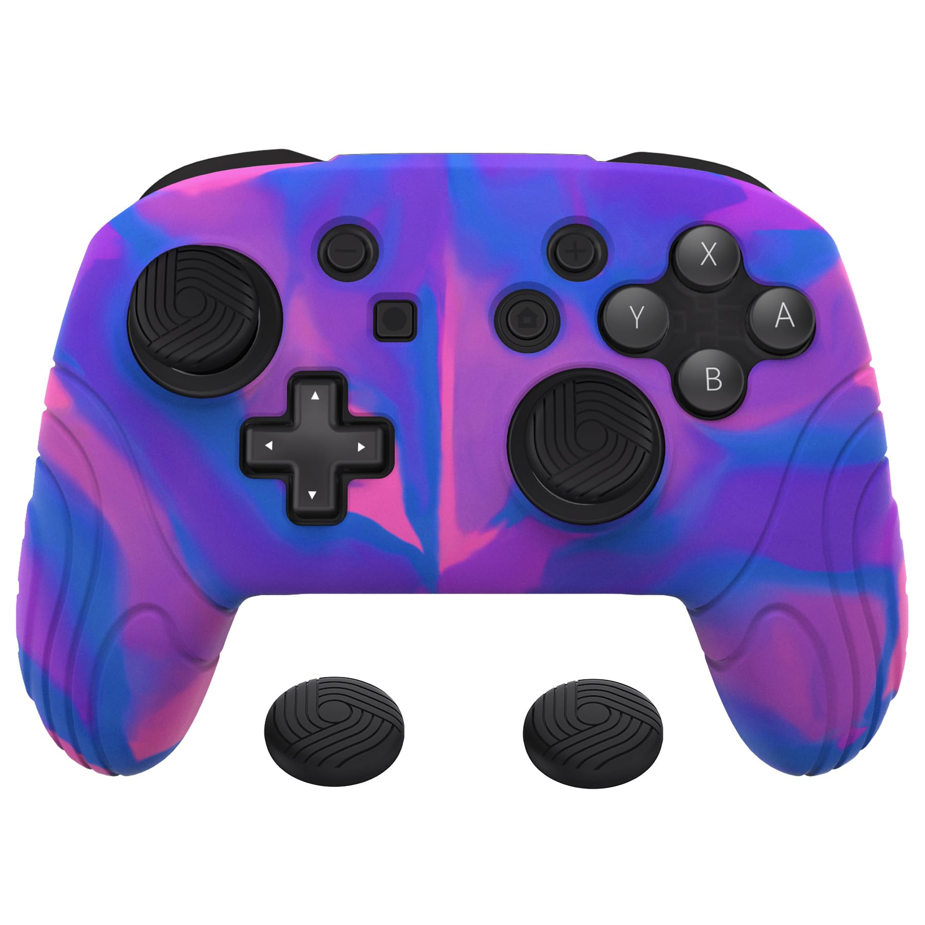 PlayVital Samurai Edition Ergonomic Silicone Grip Case for Nintendo Switch Pro Controller - Soft Anti-Slip Protective Cover with Thumb Grips (Pink, Purple, Blue) | Perfect for Gaming, Travel & Long Play Sessions