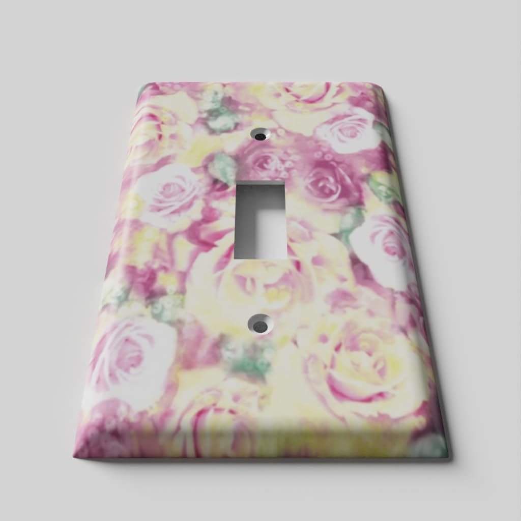 Yellow Pink Rose Light Switch Cover - Toggle Wall Plate for Home Decor