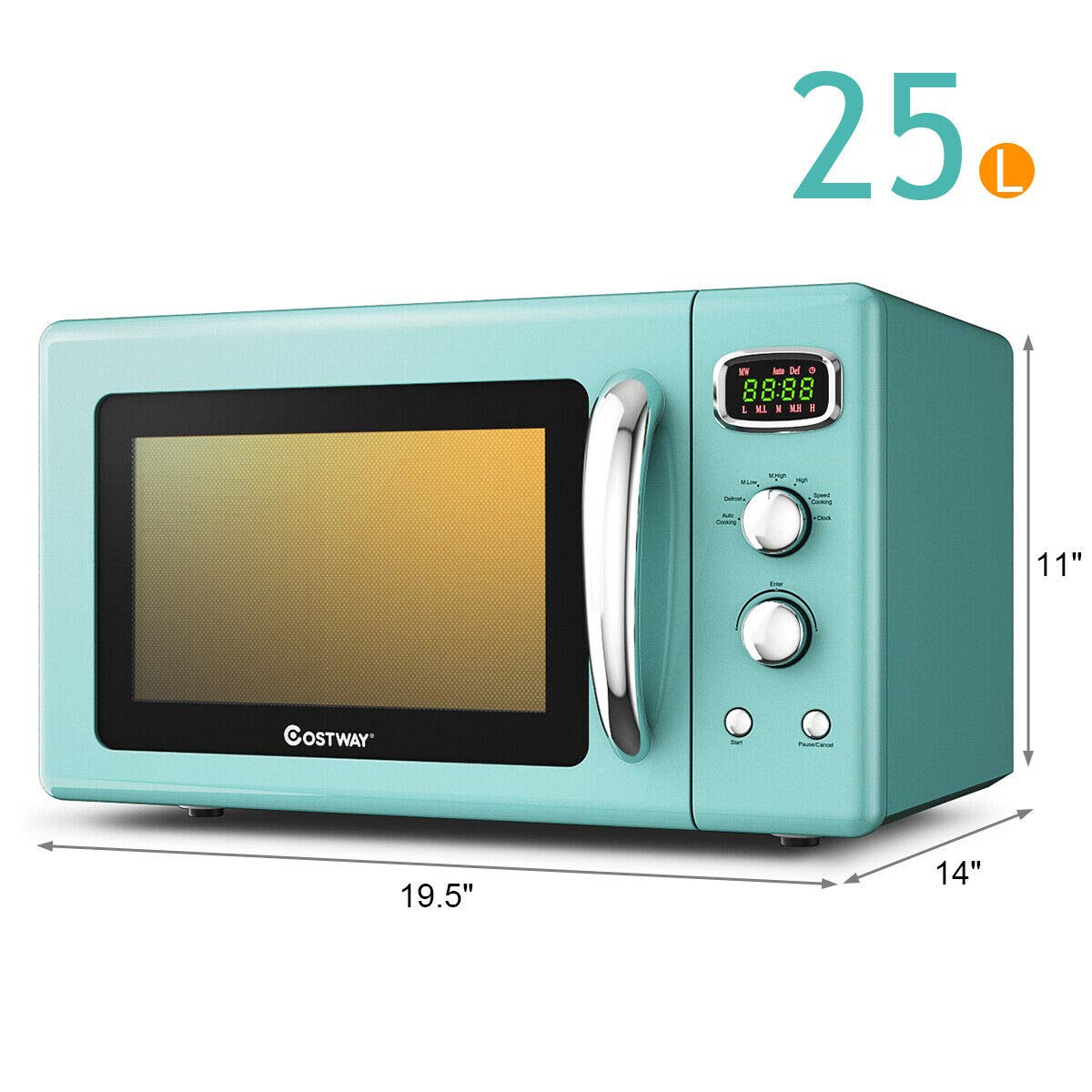 COSTWAY 0.9 Cu.ft Retro Microwave Oven - 900W Countertop Microwave with 5 Power Levels, Defrost, Auto Cook, LED Display, Glass Turntable & Child Safety Lock | Perfect for Small Kitchens, Dorms & Office Break Rooms