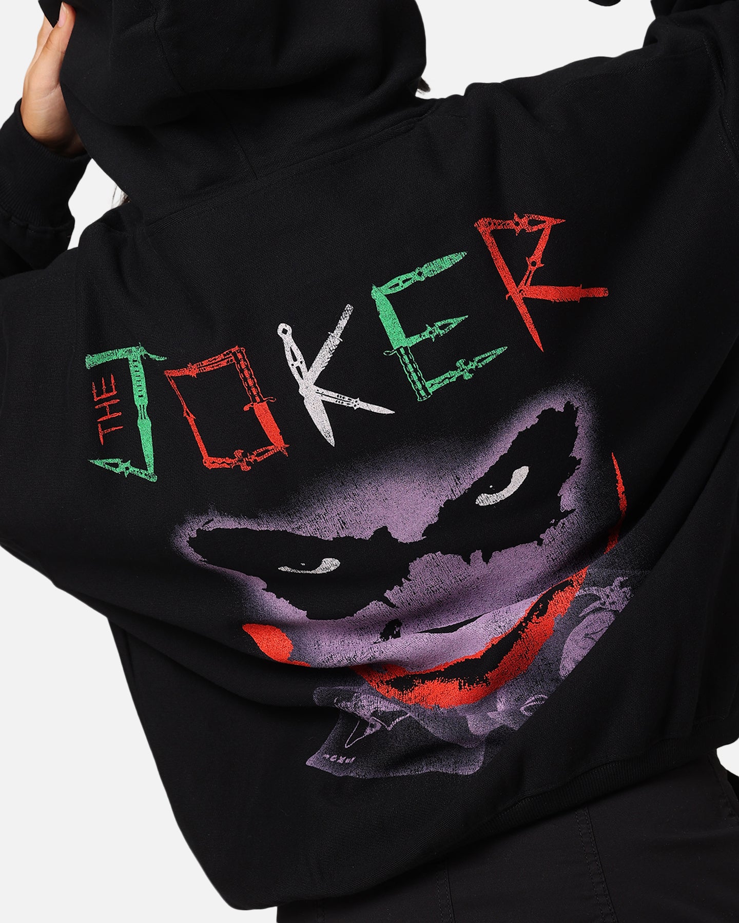 Premium DC Batman The Joker Scars Hoodie - American Thrift Black Sweatshirt for Cosplay, Halloween & Comic Con