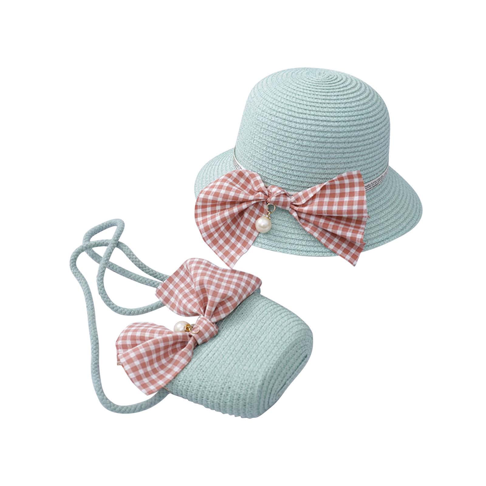 Girls Summer Straw Hat & Shoulder Bag Set - Beach Outfit for Outdoor Play