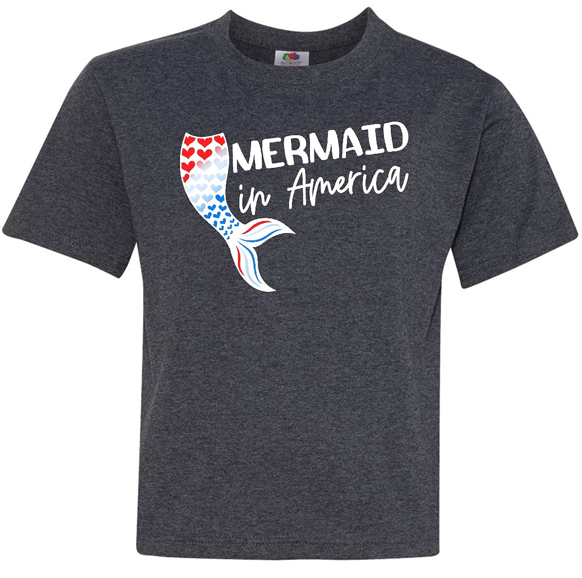 Inktastic Mermaid in America Youth T-Shirt - Cute Kids Mermaid Graphic Tee for Girls - Soft Cotton Casual Shirt for School, Beach & Summer Outfits