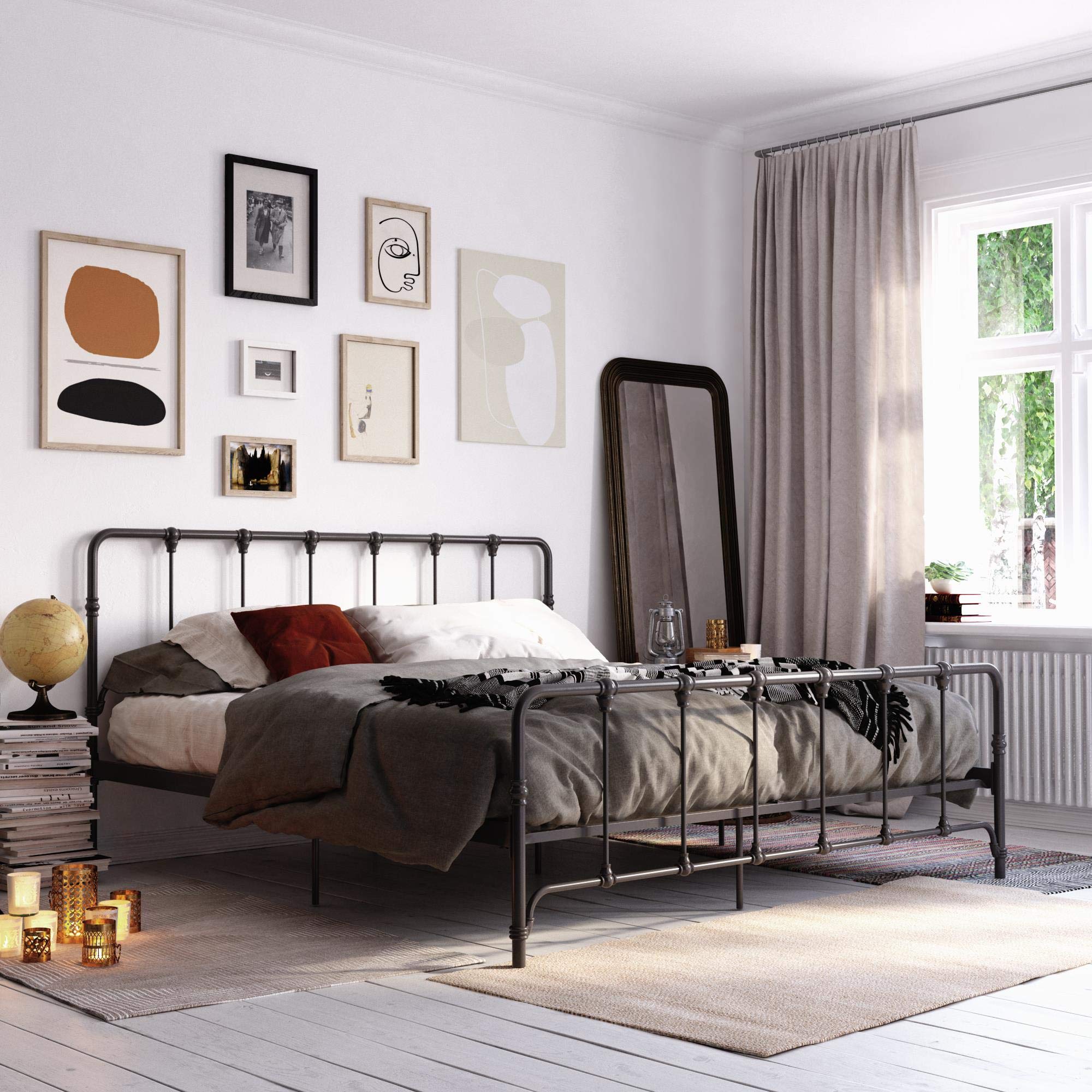 LikeHome Lida Farmhouse Metal Bed Frame with Under Bed Storage - King Size in Gunmetal Grey | Sturdy Platform Bed for Master Bedroom, Guest Room & Dormitory