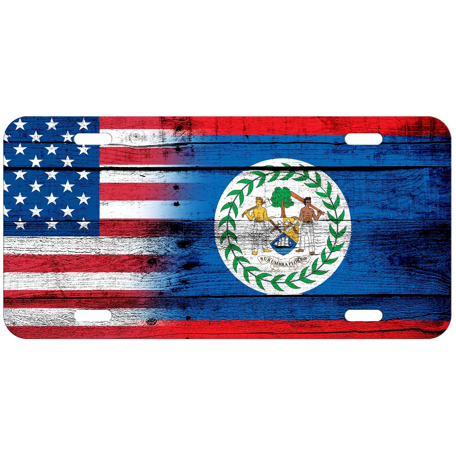 Aluminum License Plate - Belize Flag Design (Belizean) - Durable Wood & USA Made - Perfect for Cars, Trucks, and Motorcycle Showcases